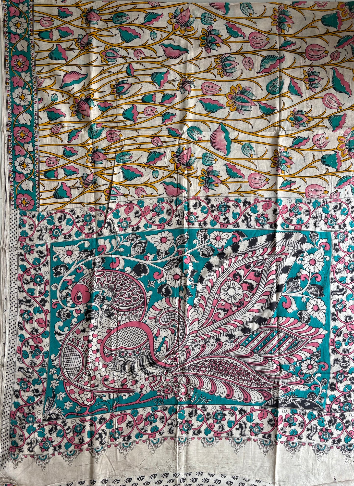 Kalamkari printed malmal cotton Saree with blouse
