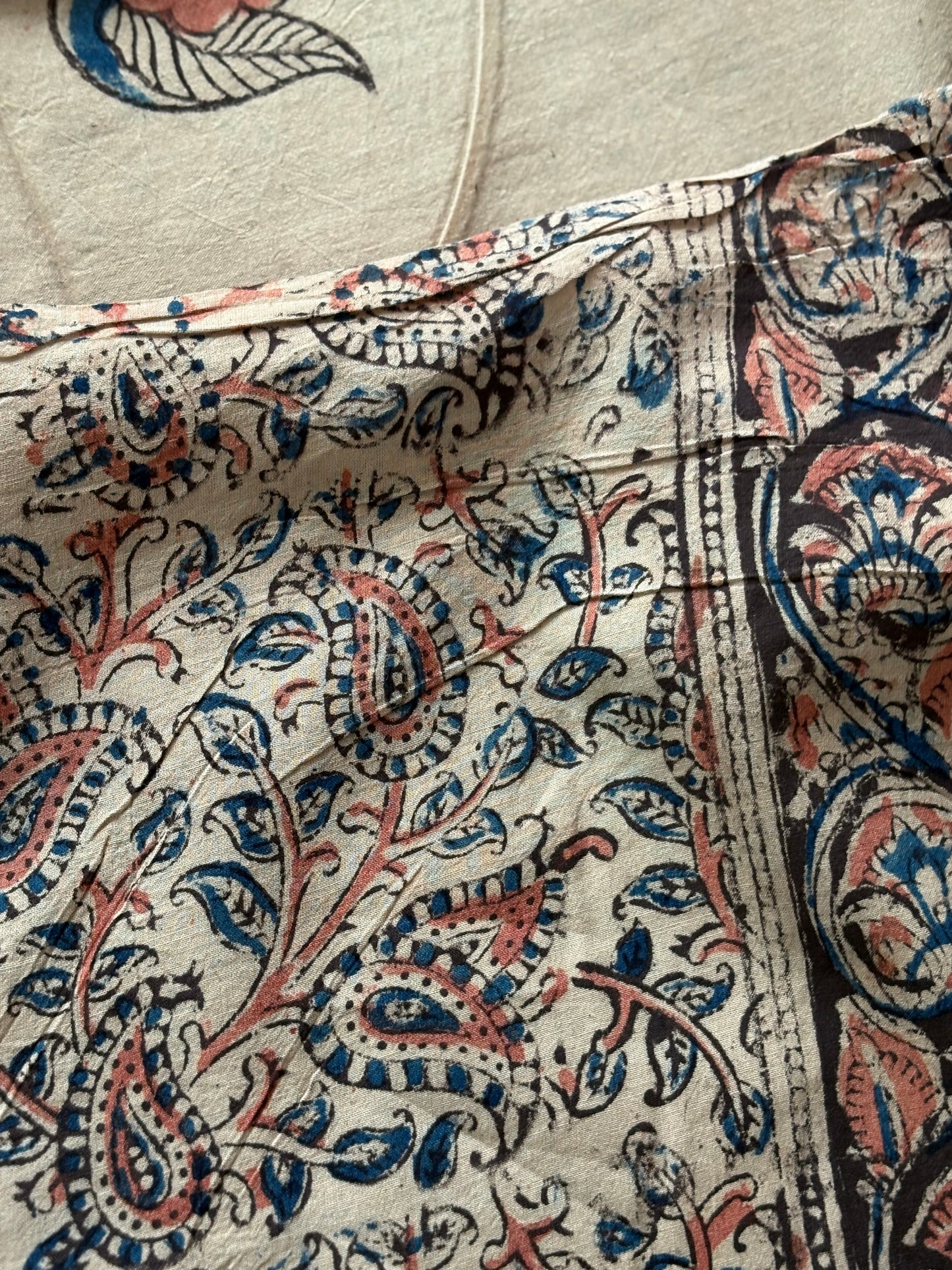 Kalamkari printed malmal cotton Saree with blouse