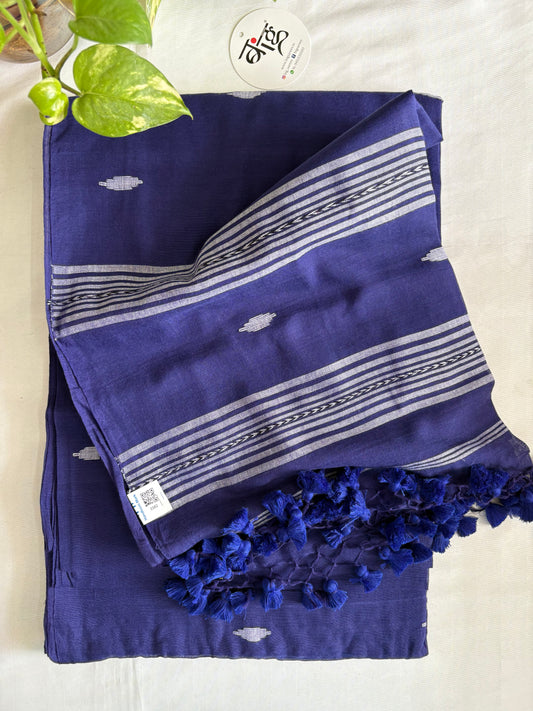 Handloom marked pure Mul Cotton Saree - Navy Blue