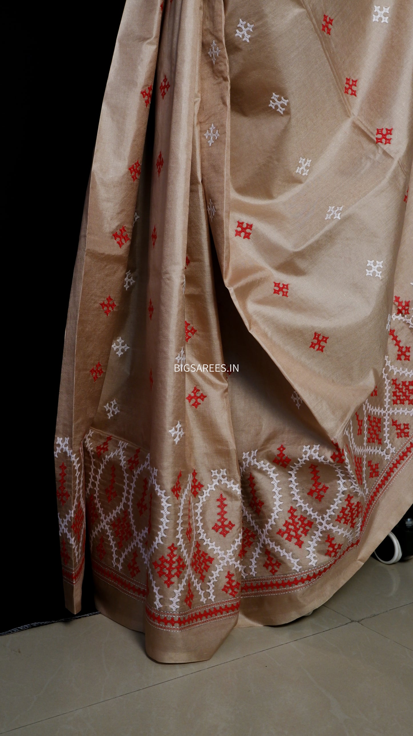 Gujrati/Kutchi Work Hand Embroidered Pure Banglore Silk Saree