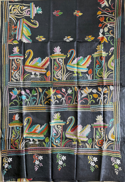 Kantha Hand Embroidered Pure Tussar Silk Saree