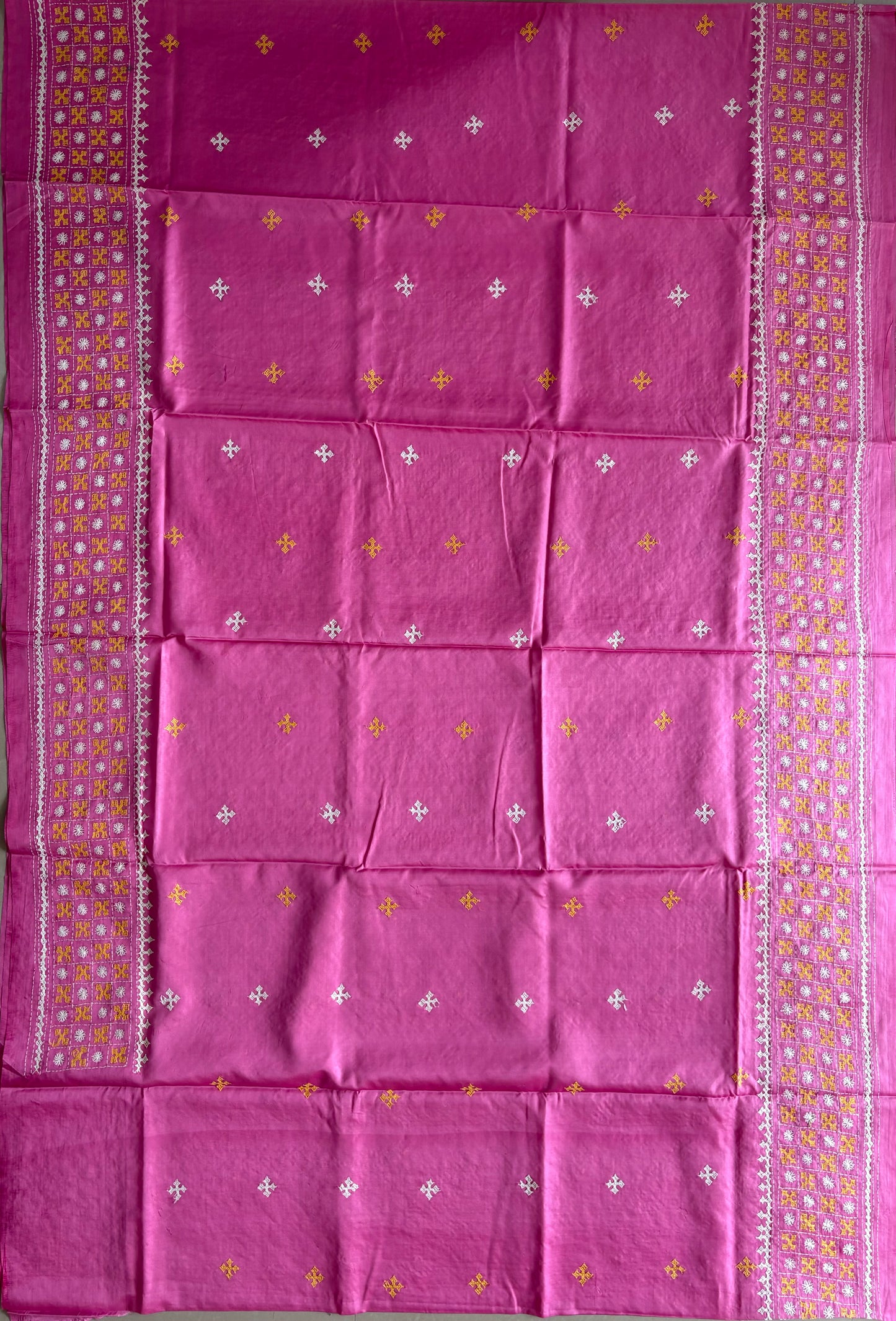 Gujrati Stitch/Kutch Hand Embroidered Art Silk Saree
