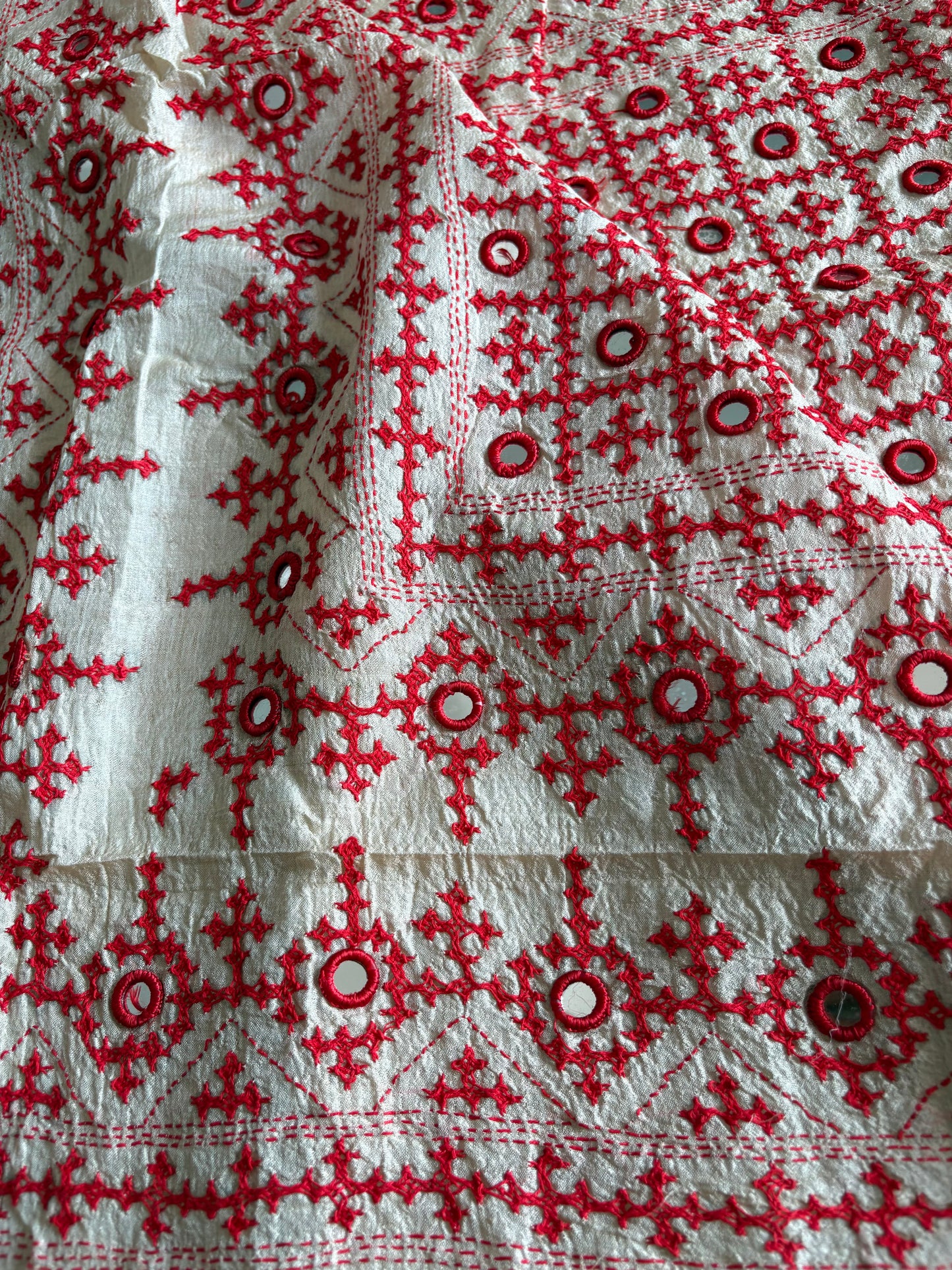Kutch Hand Embroidered Pure Gachi Tassar Silk Saree with real mirror work
