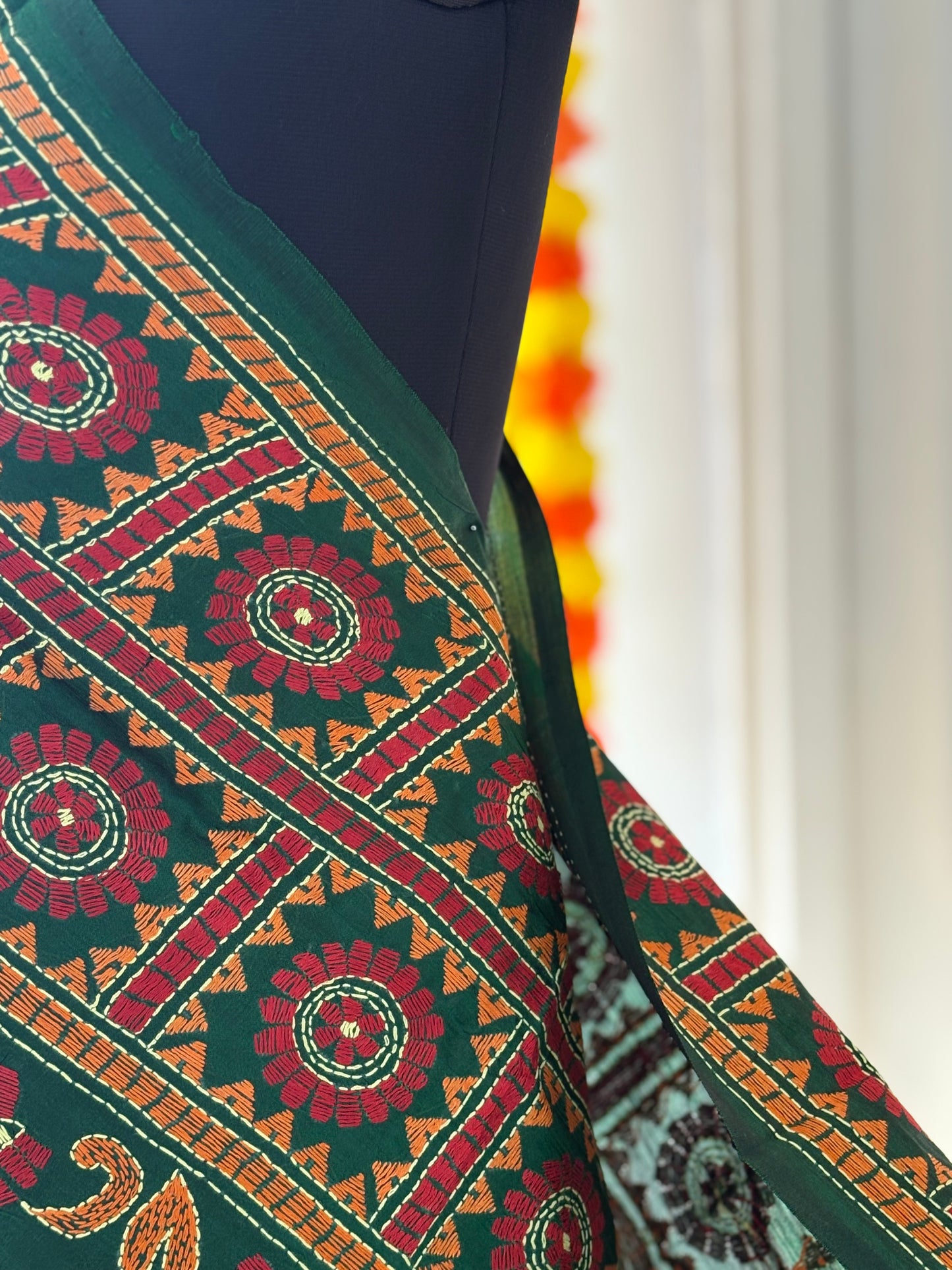 Kantha Hand Embroidary Full Work Pure Banglore Silk Dupatta. (With Silk Mark)