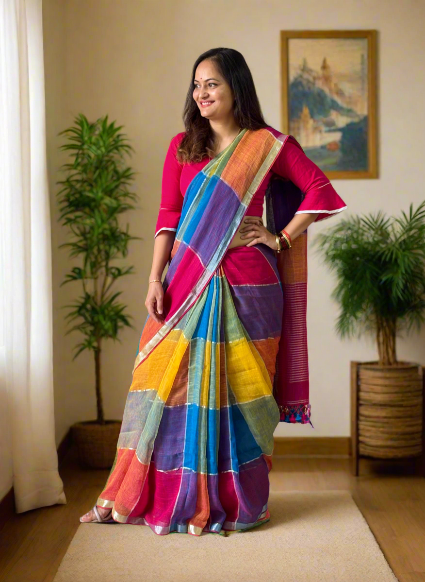 Pure Linen By Linen handloom Saree (handloom marked)