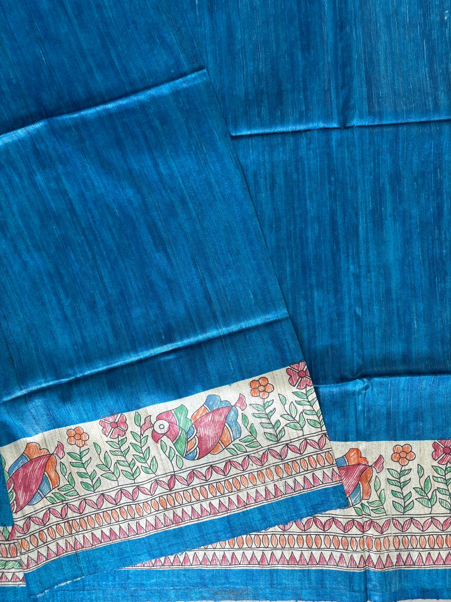 Pure Tussar Ghicha Silk Handcrafted Madhubani Saree (Silk Marked)