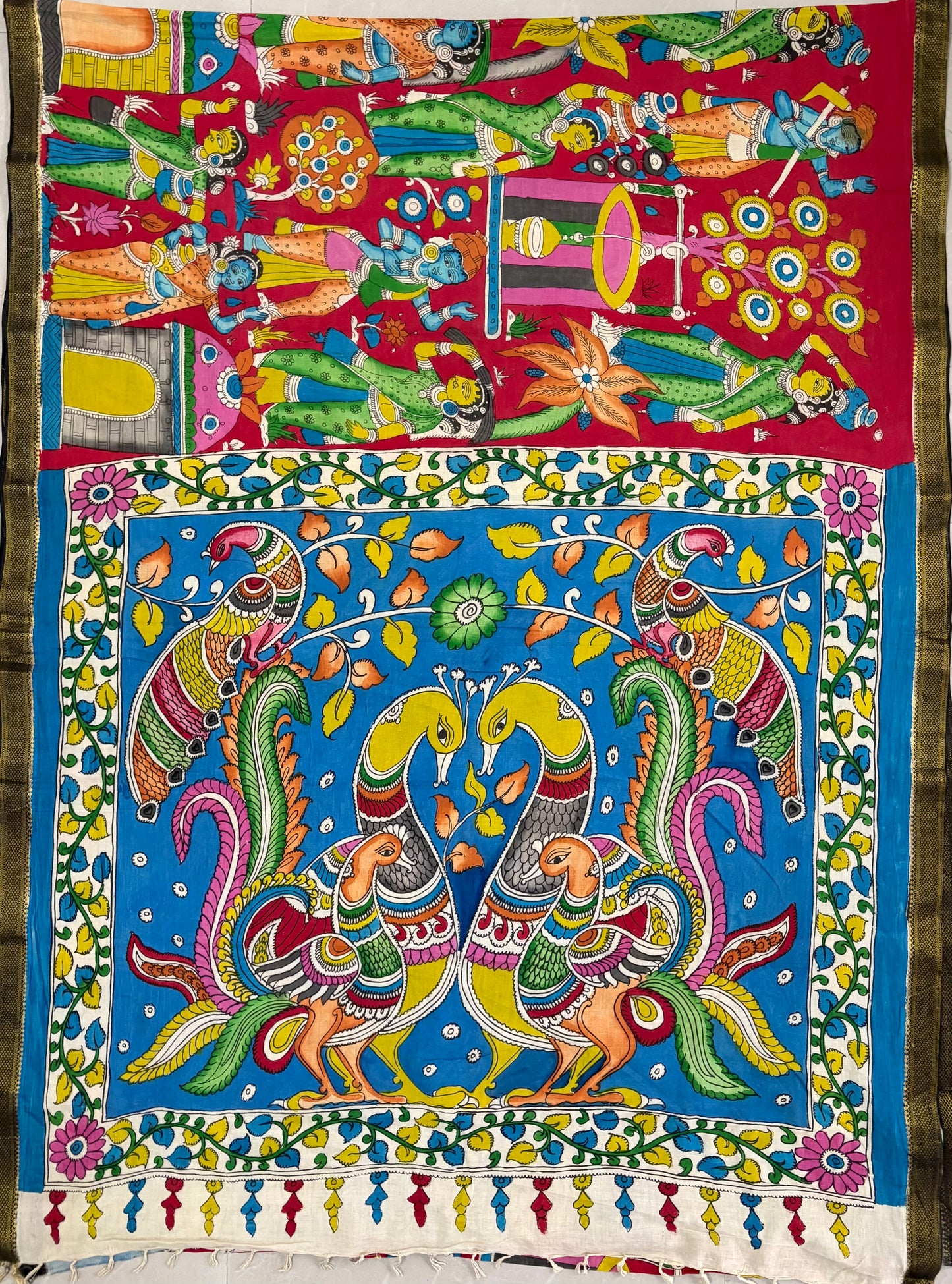 Pen Kalamkari hand painted pure cotton Saree with blouse
