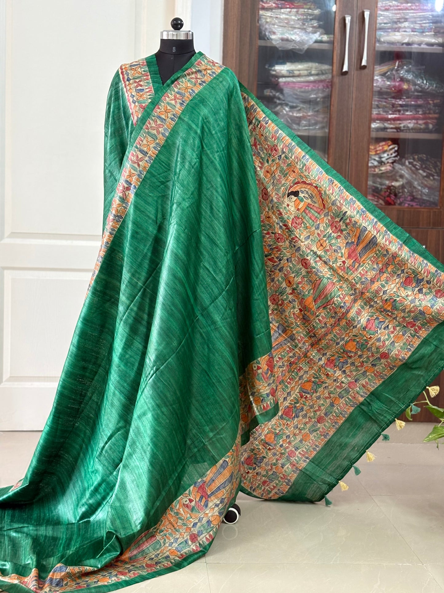 Pure Desi Tussar Silk Handcrafted Madhubani Saree (Silk Marked)