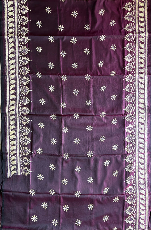 Kantha Stitch Hand Work Art Silk Saree With Blouse