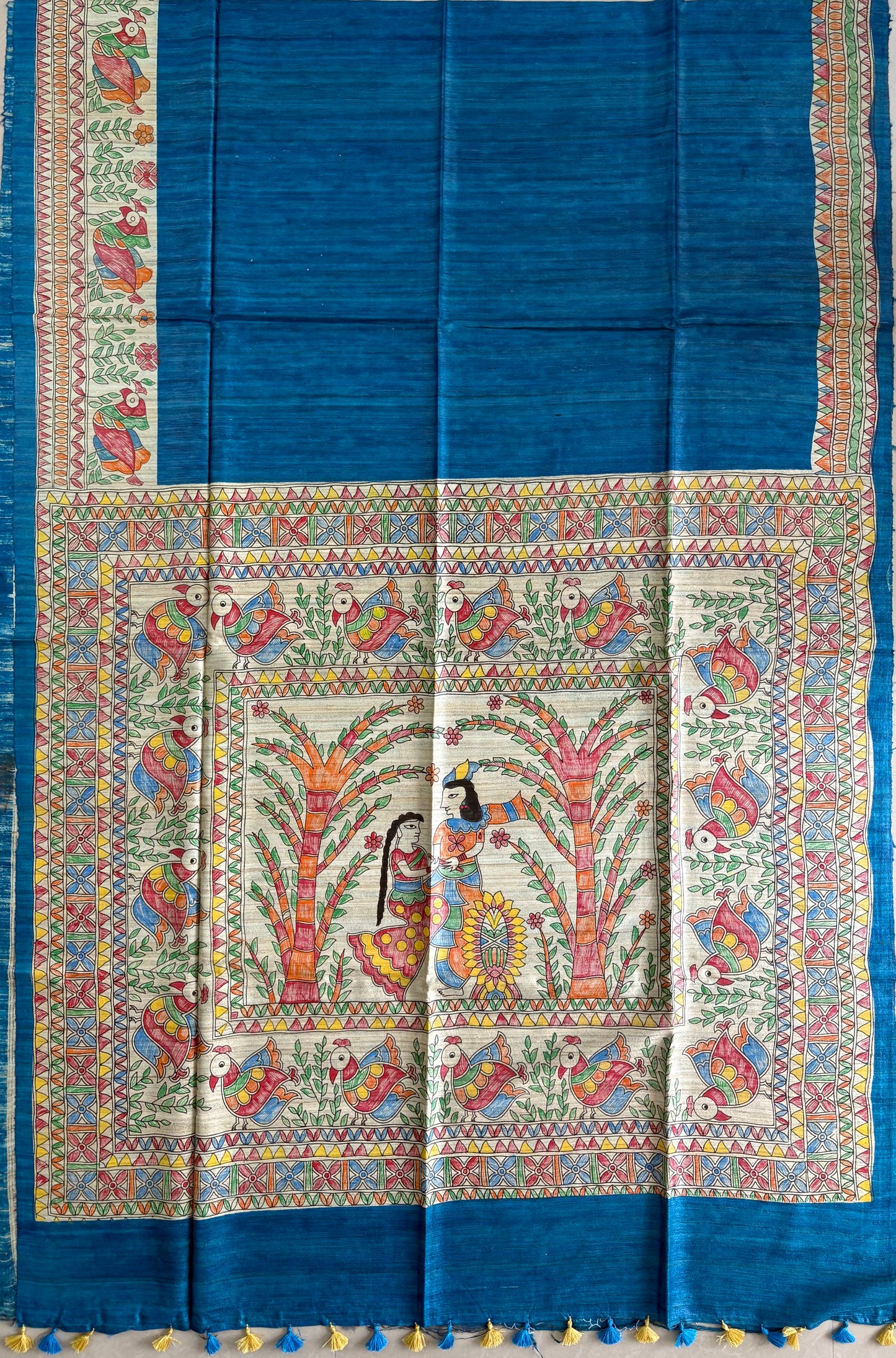 Pure Tussar Ghicha Silk Handcrafted Madhubani Saree (Silk Marked)