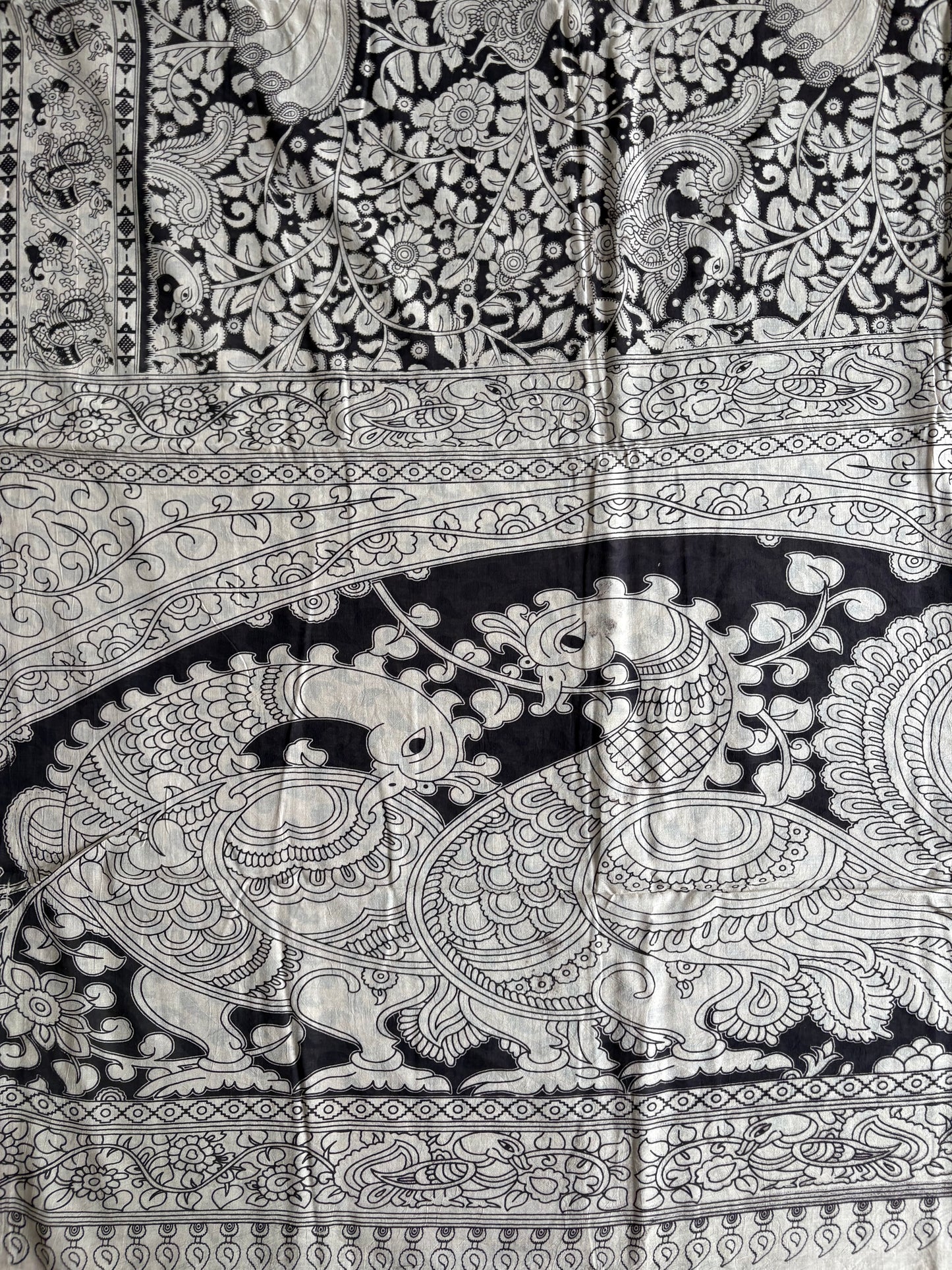 Kalamkari printed malmal cotton Saree with blouse