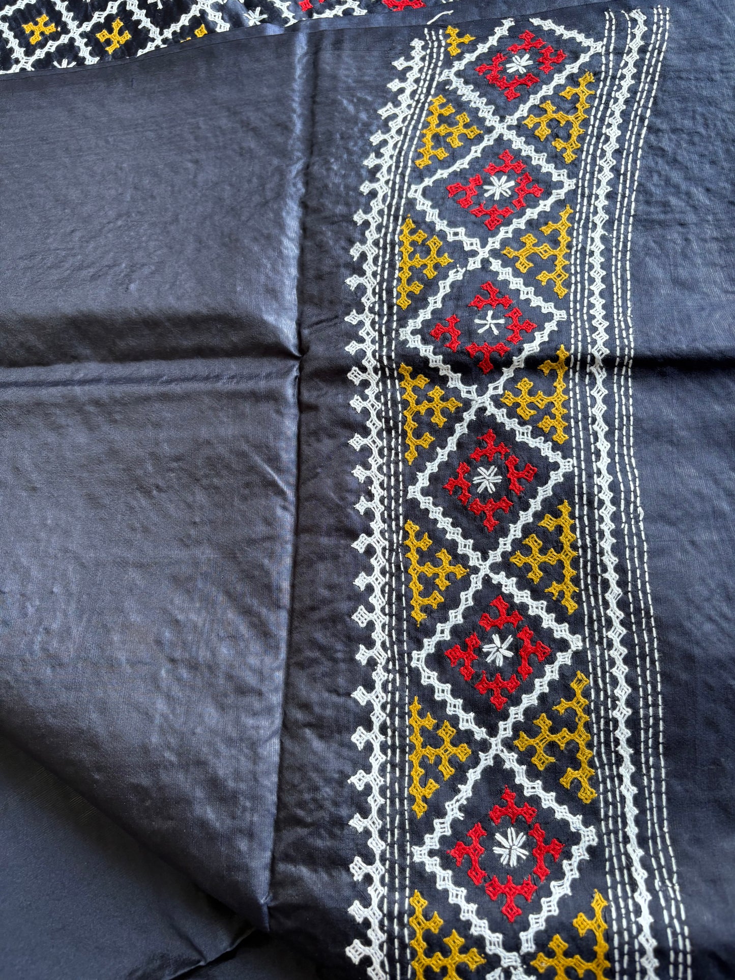 Gujrati/Kutchi Work Hand Embroidered Pure Banglore Silk Saree