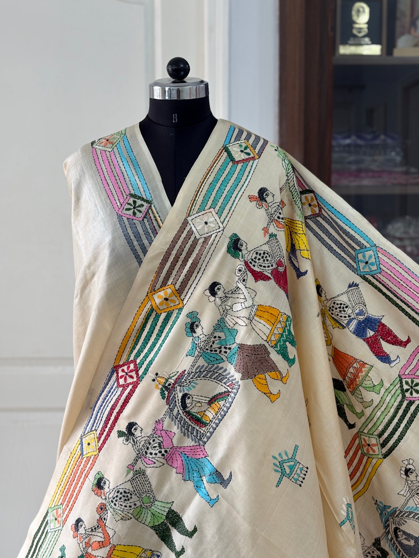 Kantha Hand Embroidered Pure Tussar Silk Saree