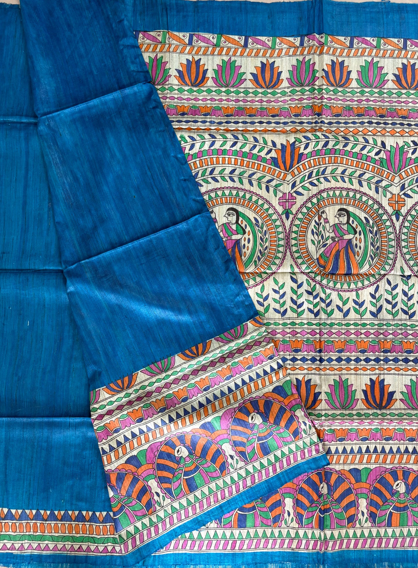 Pure Tussar Ghicha Silk Handcrafted Madhubani Half Saree (Silk Marked)