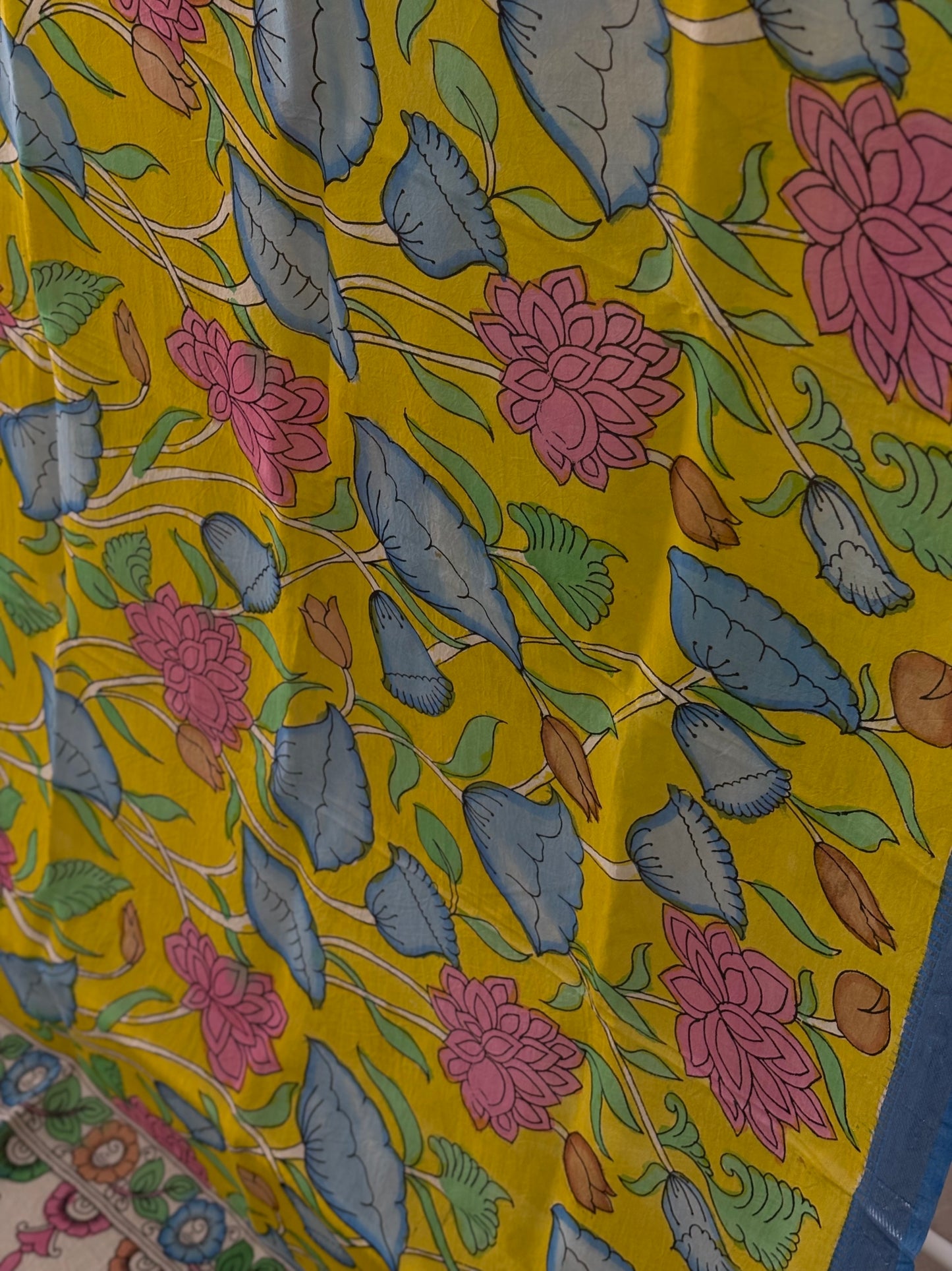 Pen Kalamkari hand painted Banglore Silk Dupatta