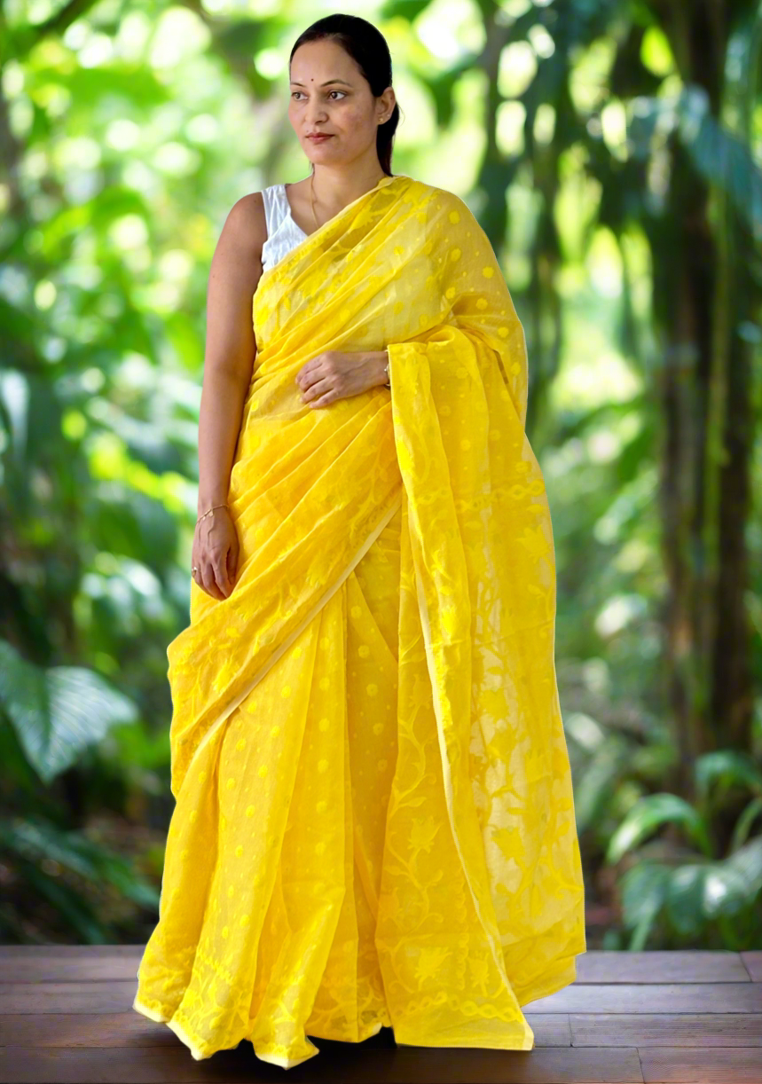 Yellow Soft Dhakai/Jamdani Saree