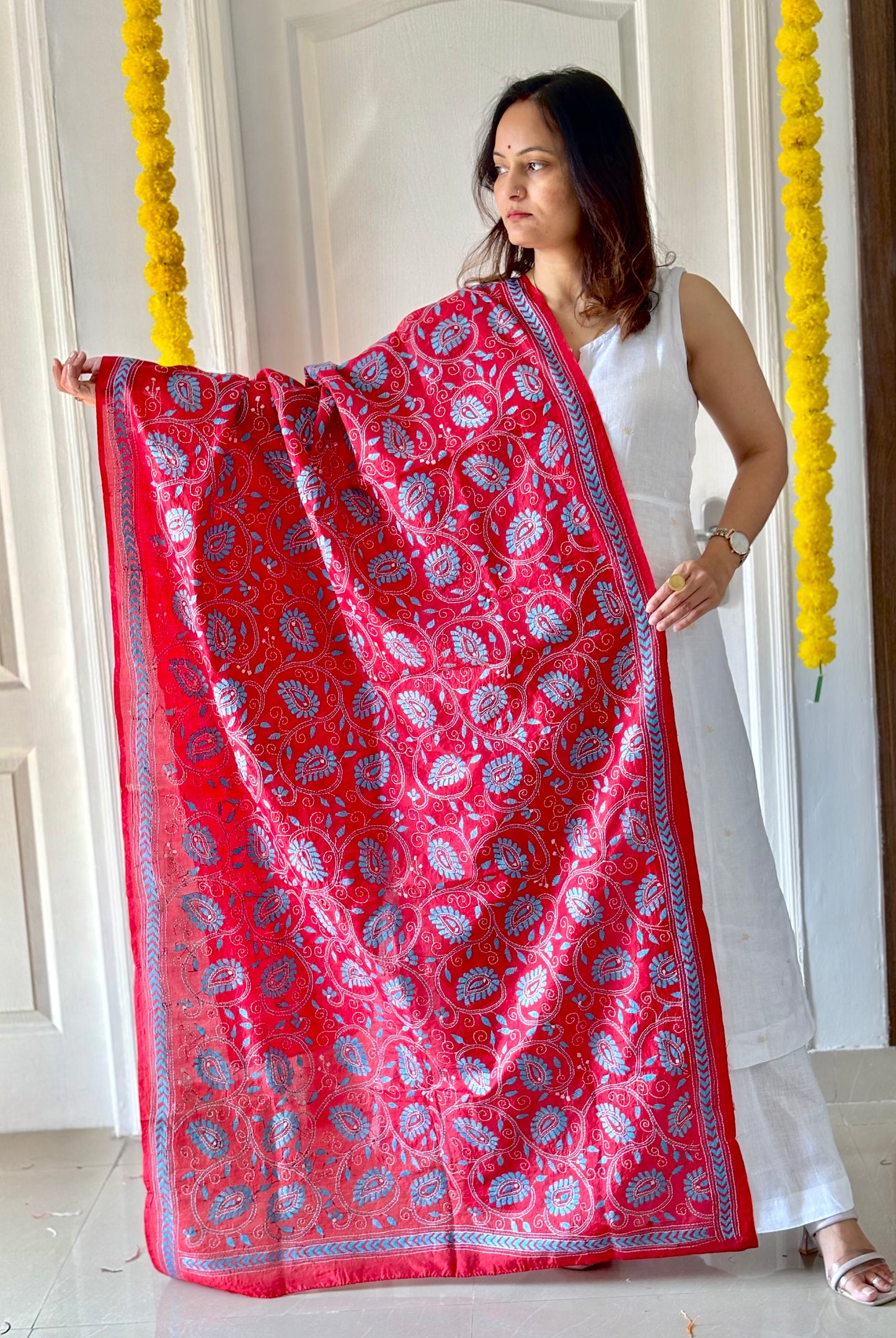 Kantha stitch Tusshar Silk dye Dupatta