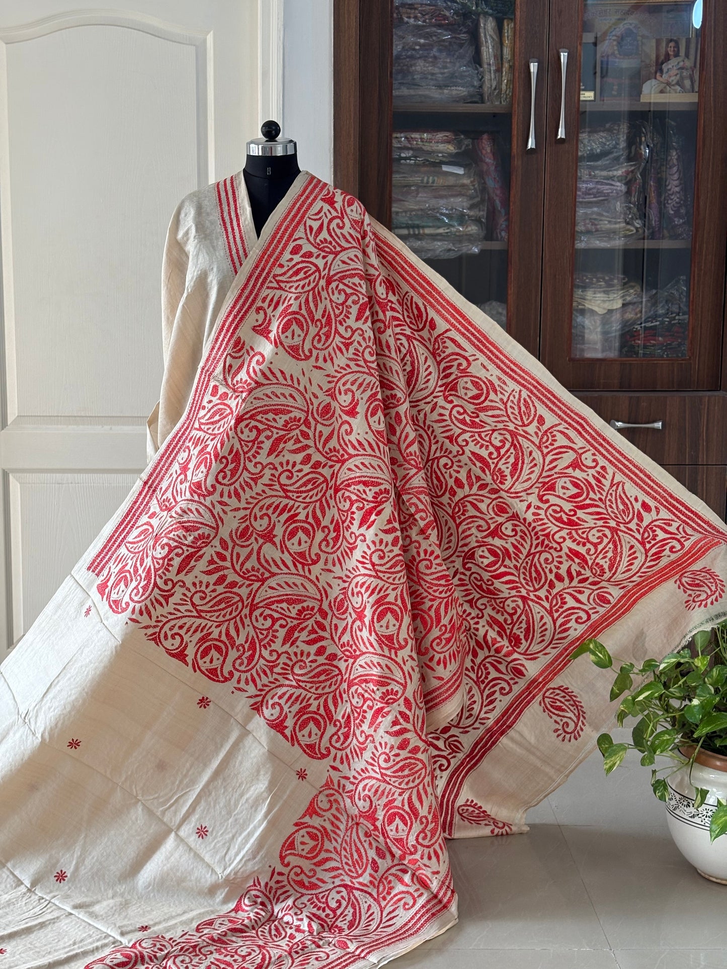 Kantha Stitch Hand Embroidered Pure Gachi by Gachi Tassar Silk Saree (Silk Marked)