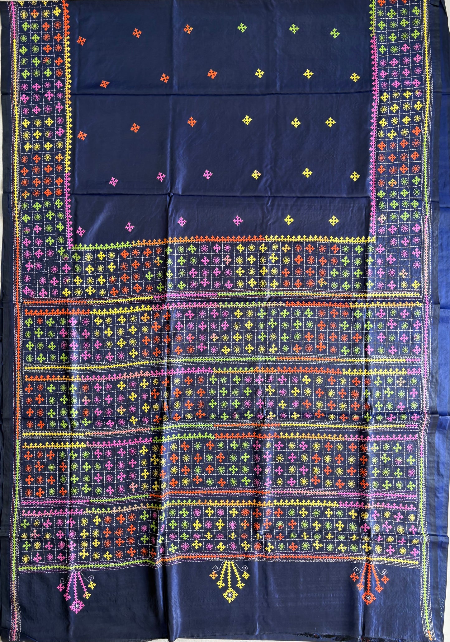 Gujrati Stitch/Kutch Hand Embroidered Art Silk Saree