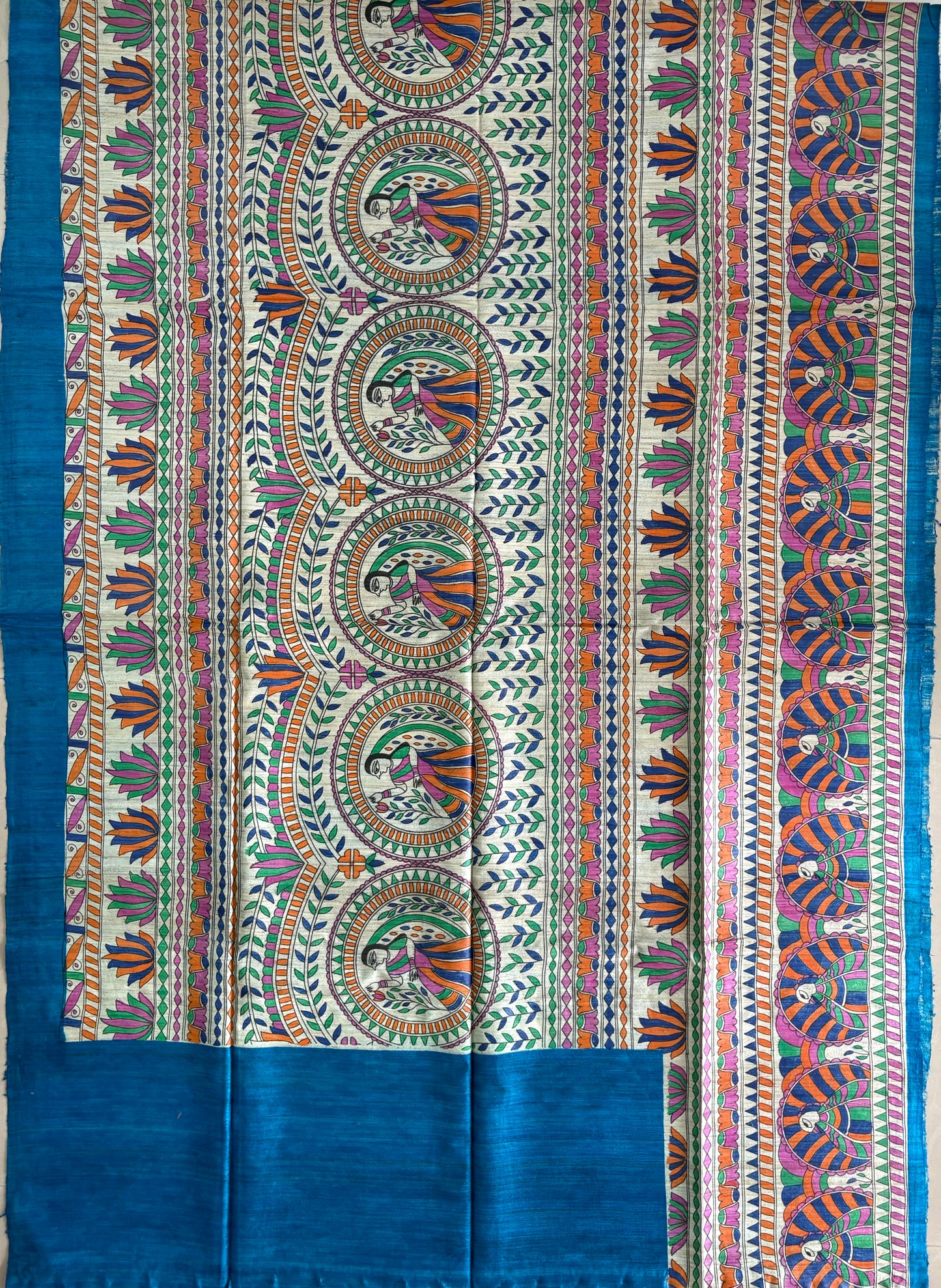 Pure Tussar Ghicha Silk Handcrafted Madhubani Half Saree (Silk Marked)