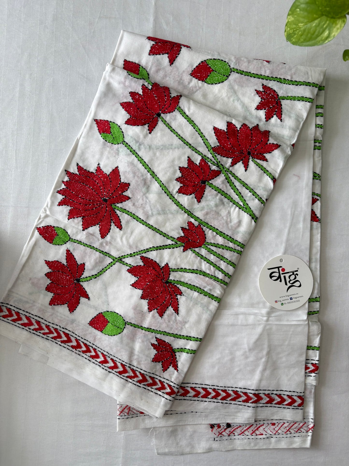 Kantha Hand Embroidary Full Work Pure Cotton Dupatta- white “36”