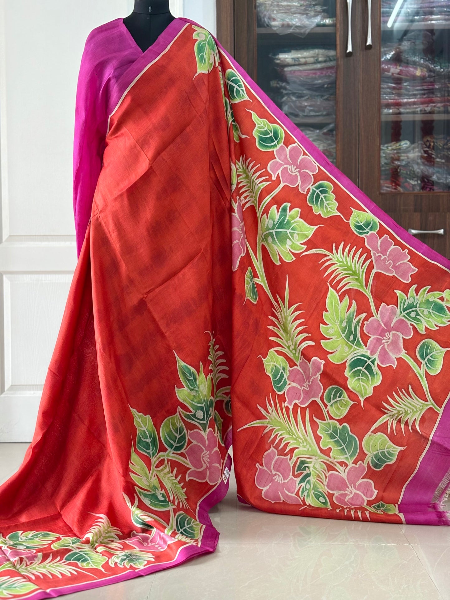 Exclusive Hand painted Pure Bishnupuri Silk Saree (Silk Marked)