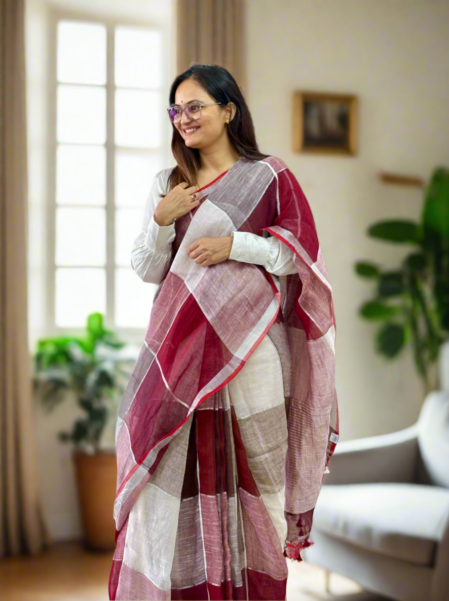 Pure Linen By Linen handloom Saree (handloom marked)