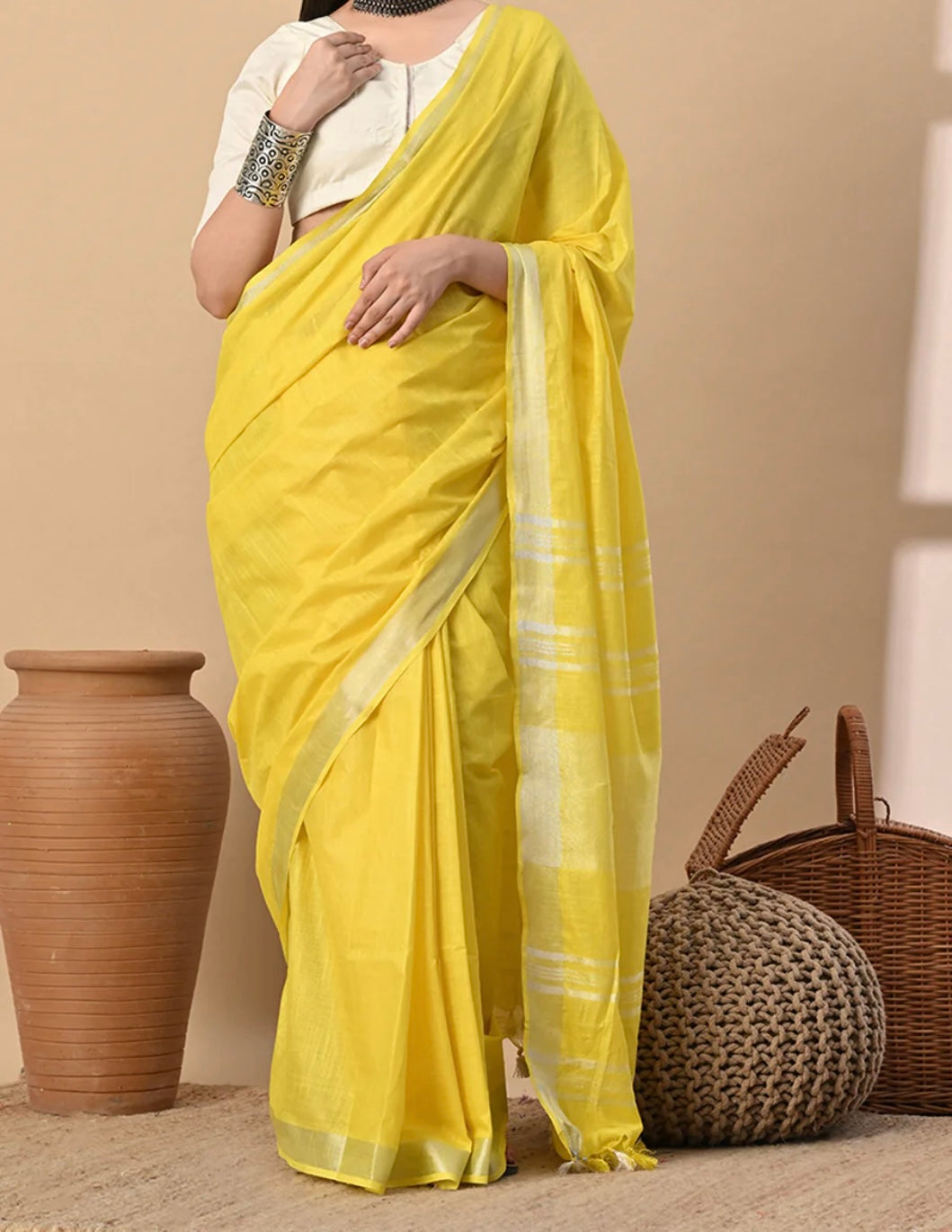 Cotton Linen Saree With running Blouse
