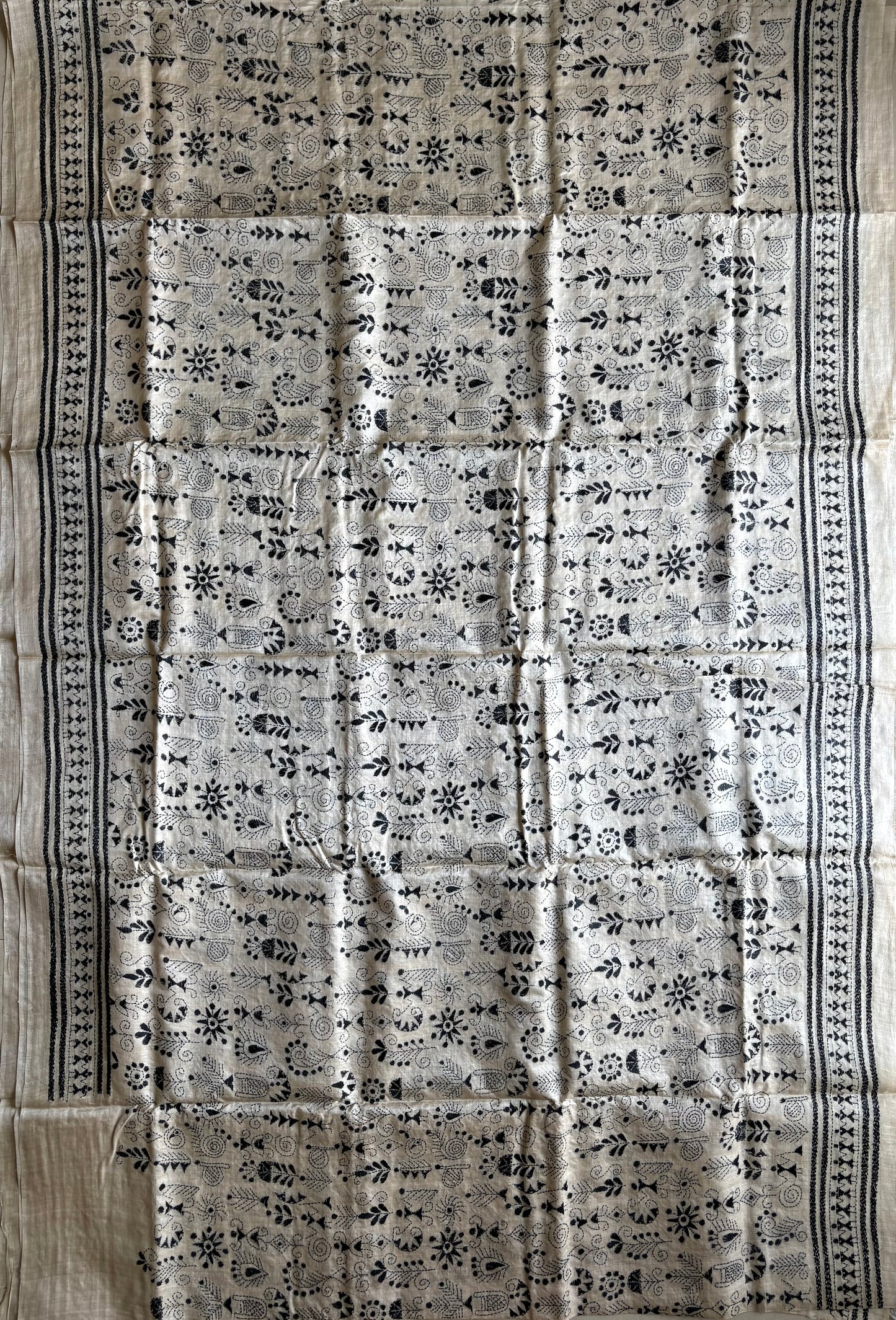 Kantha Stitch Hand Embroidered Pure Gachi Tussar Silk Saree (Silk Marked)