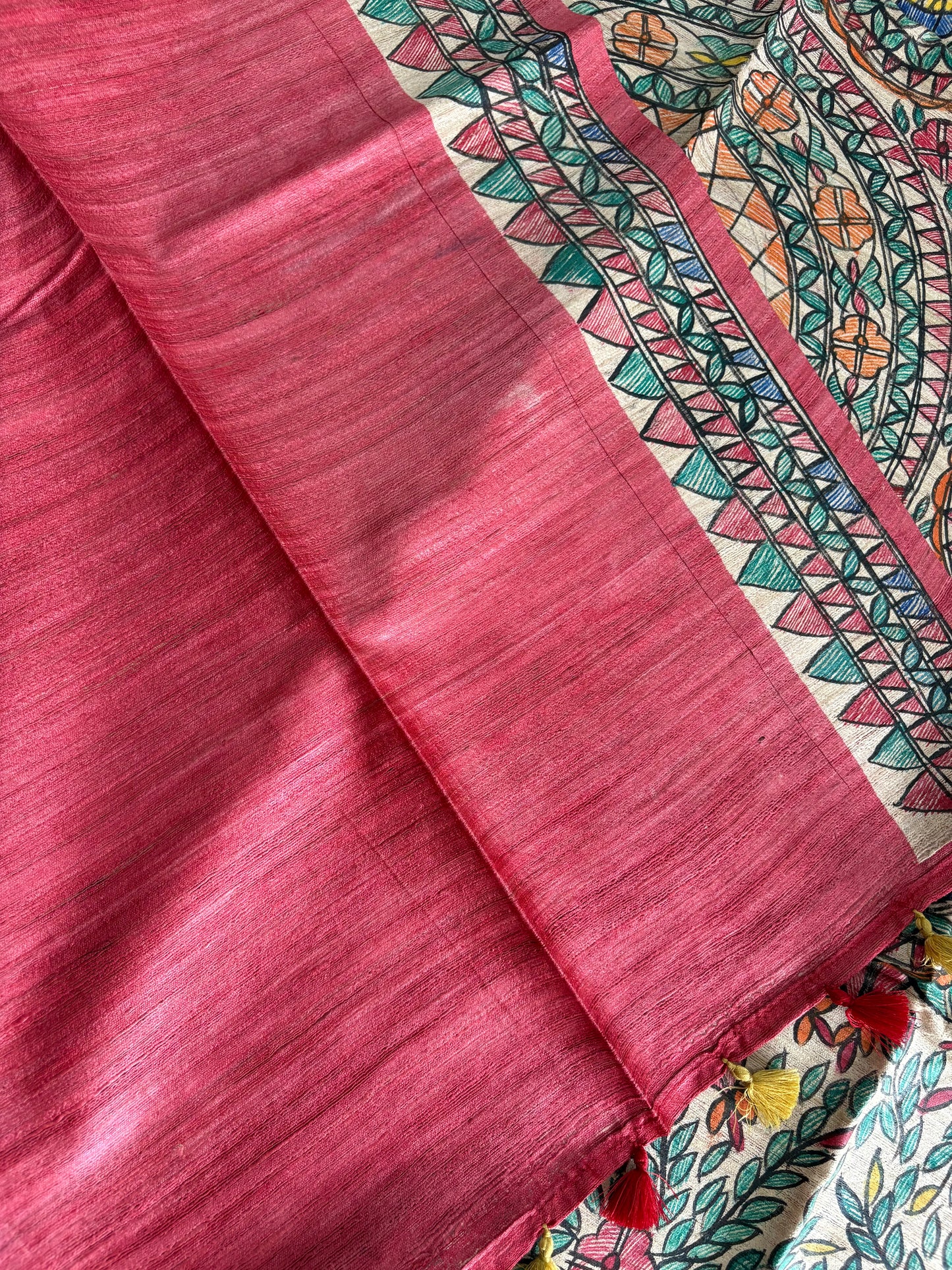Pure Tussar Ghicha Silk Handcrafted Madhubani Saree (Silk Marked)