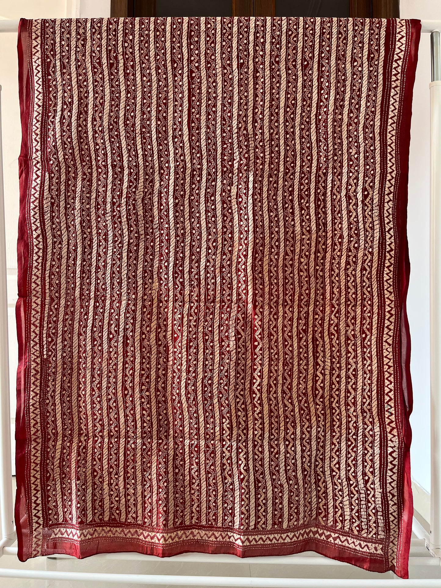 Kantha Hand Embroidary Full Work Tye Dye Semi Tusshar Silk Dupatta