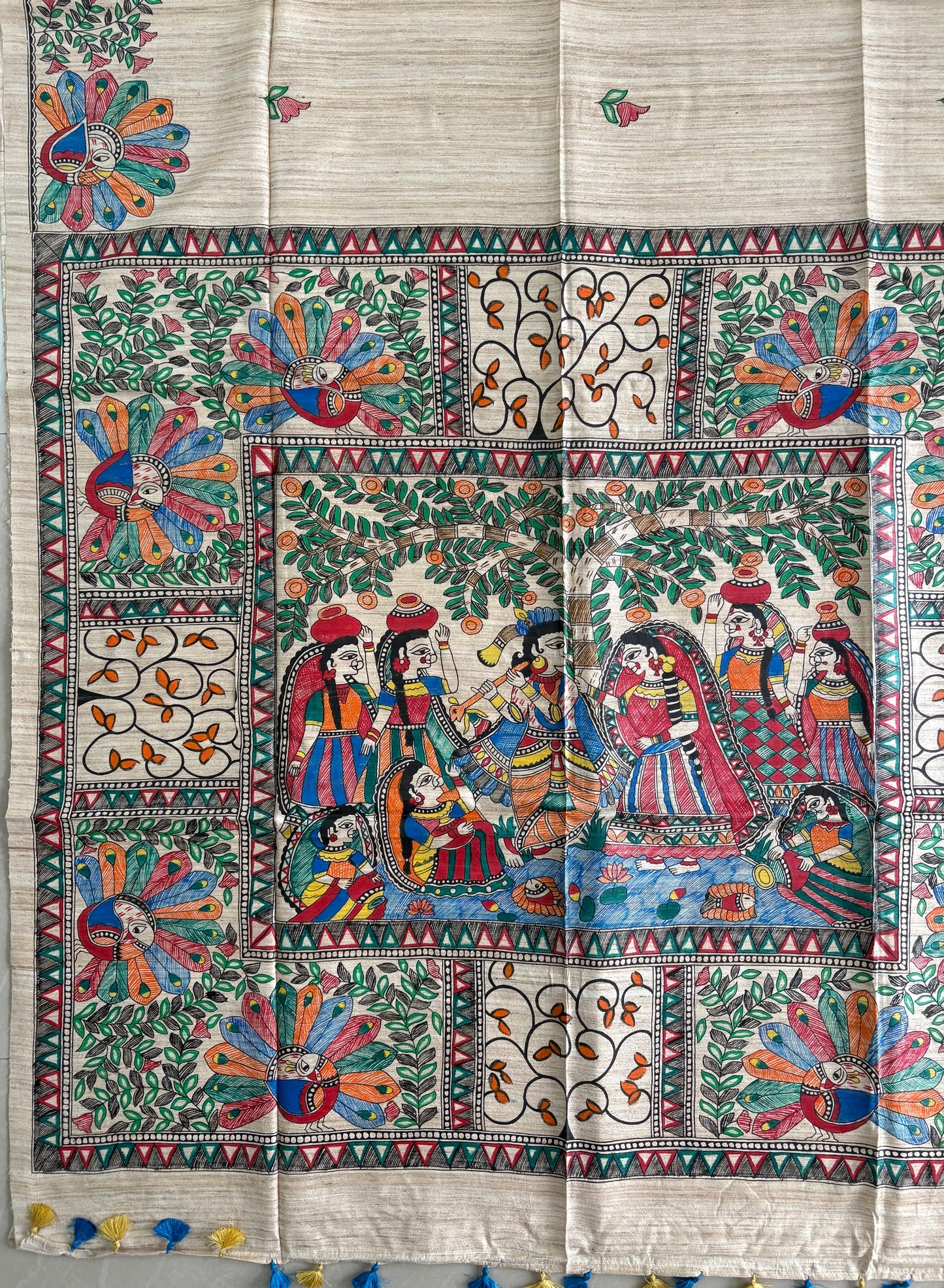 Pure Tussar Ghicha Silk Handcrafted Madhubani Saree (Silk Marked)