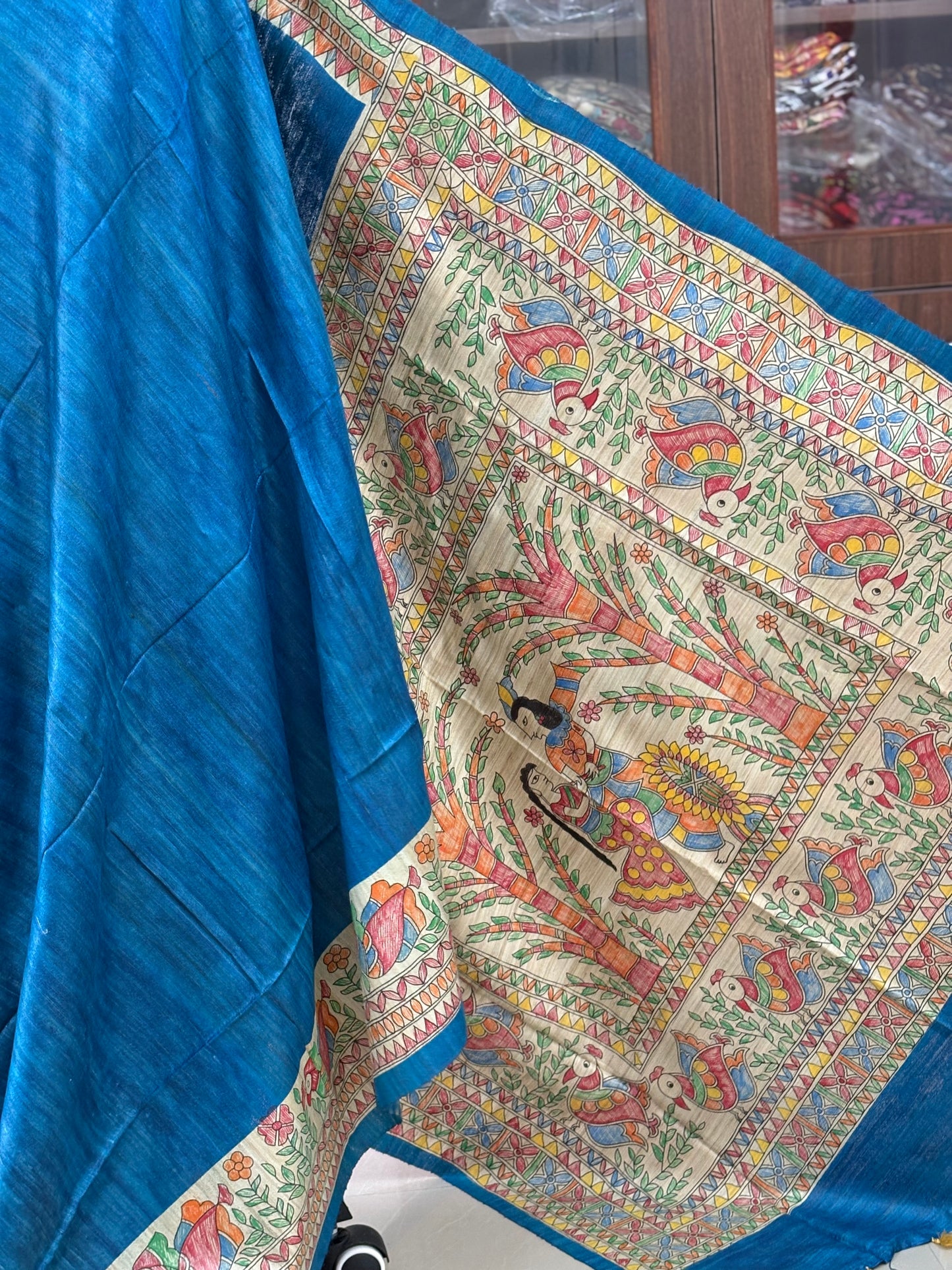 Pure Tussar Ghicha Silk Handcrafted Madhubani Saree (Silk Marked)