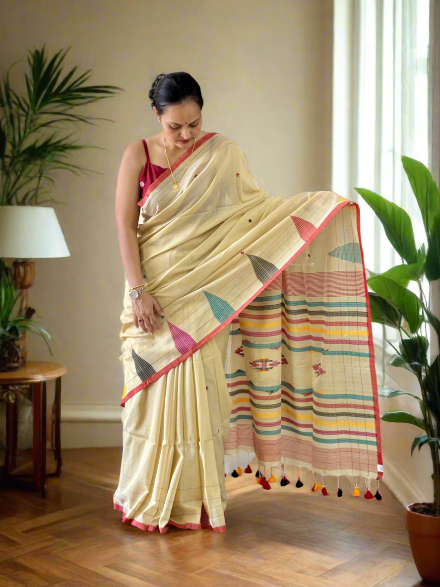 Pure Cotton handwoven Saree (Handloom Marked) - Beige