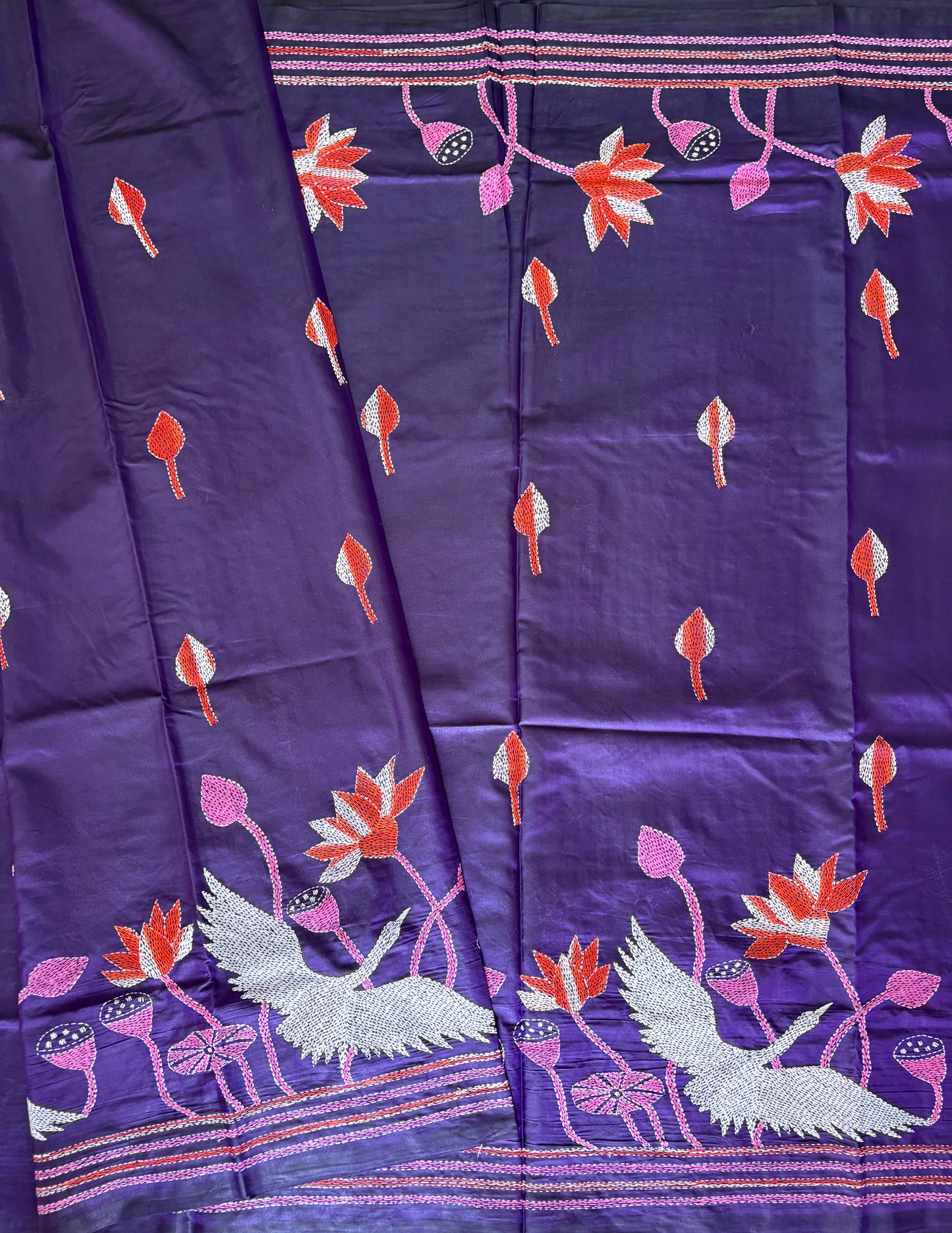 Hand work Kantha stitch Saree in Artificial Silk