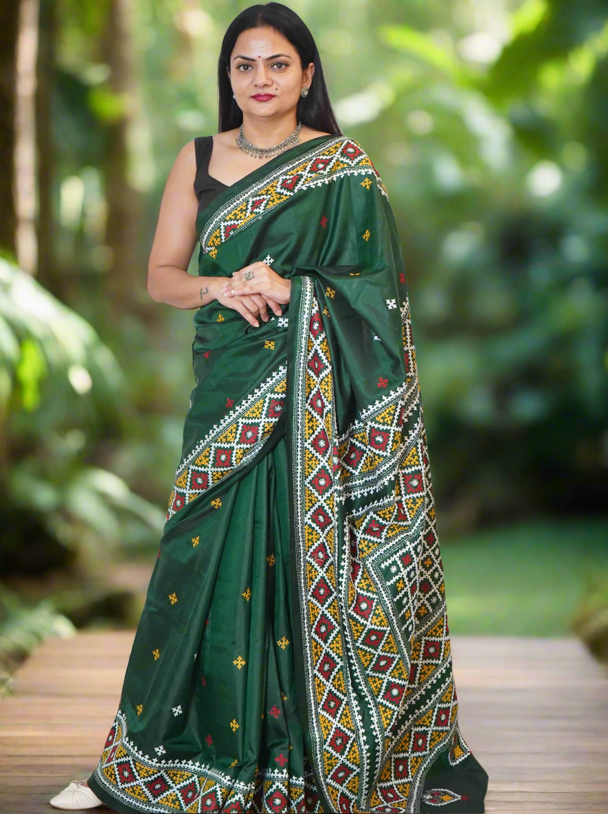 Kutch Hand Embroidered Pure Banglore Silk Saree
