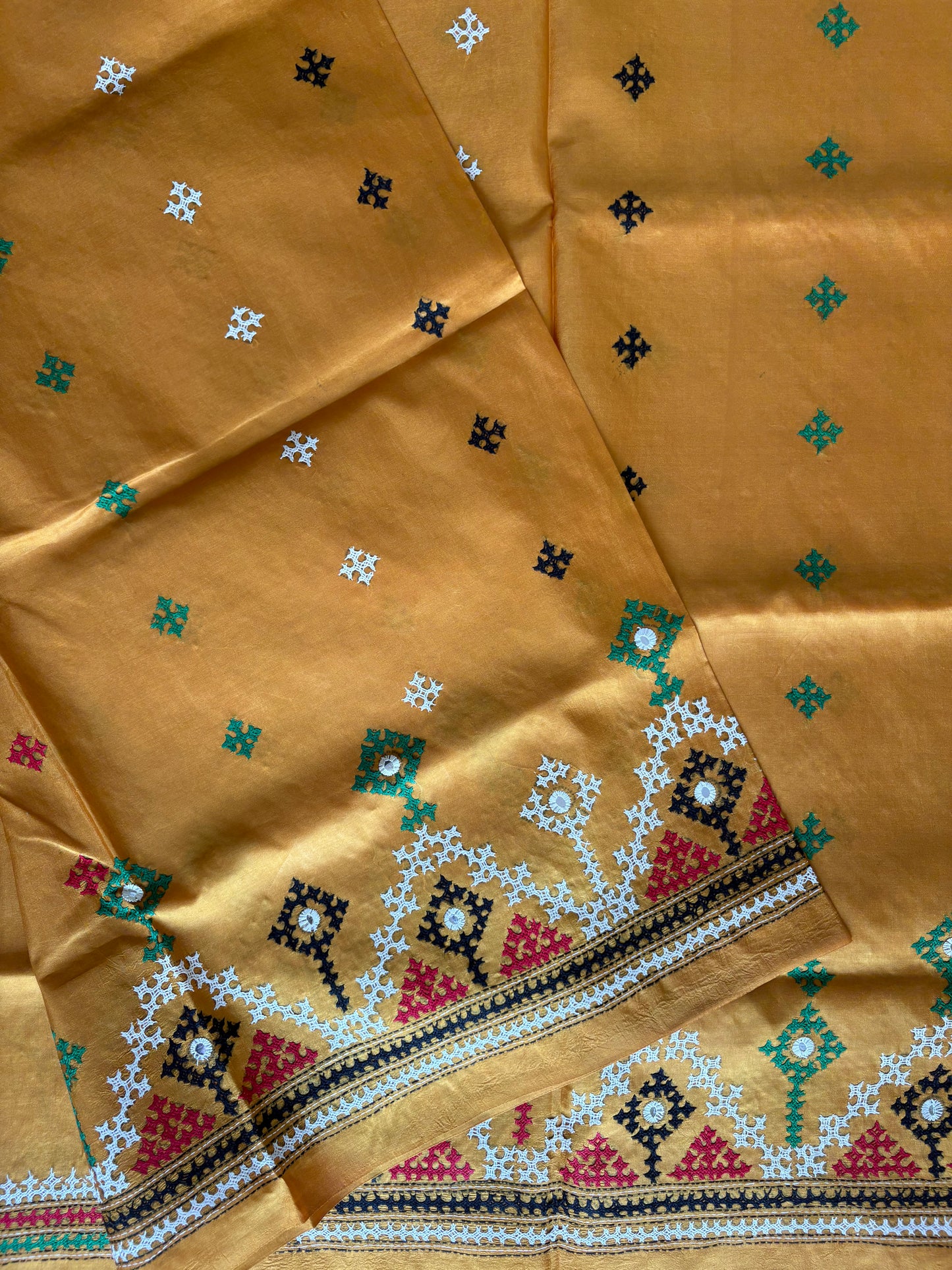 Kutch Hand Embroidered Pure Banglore Silk Saree – (Silk Marked)
