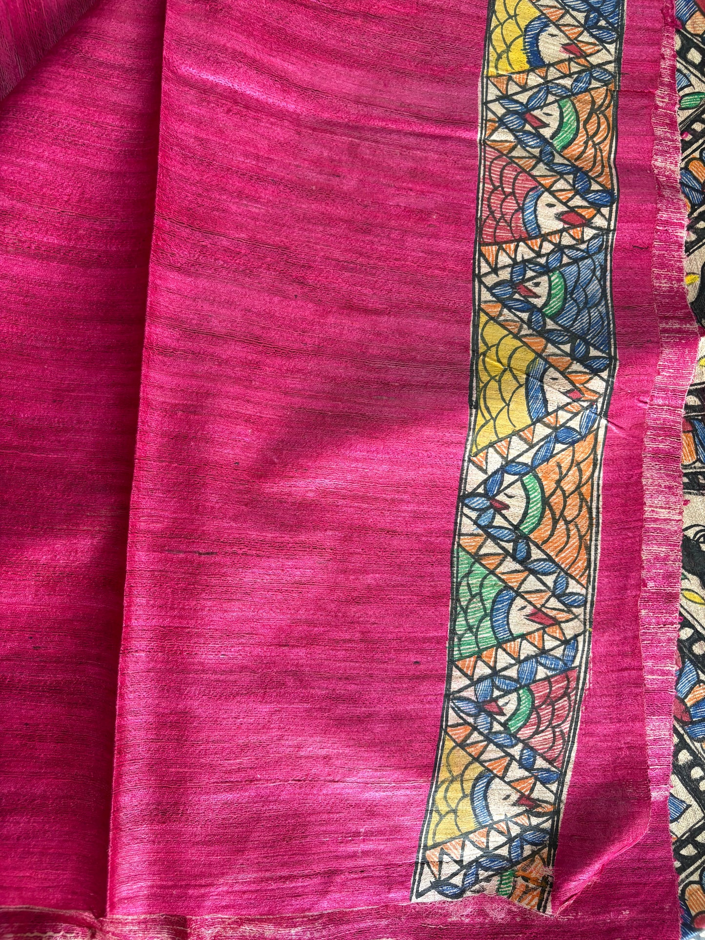 Pure Tussar Ghicha Silk Handcrafted Madhubani Saree (Silk Marked)