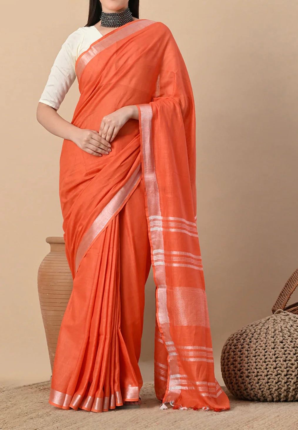 Cotton Linen Saree With running Blouse