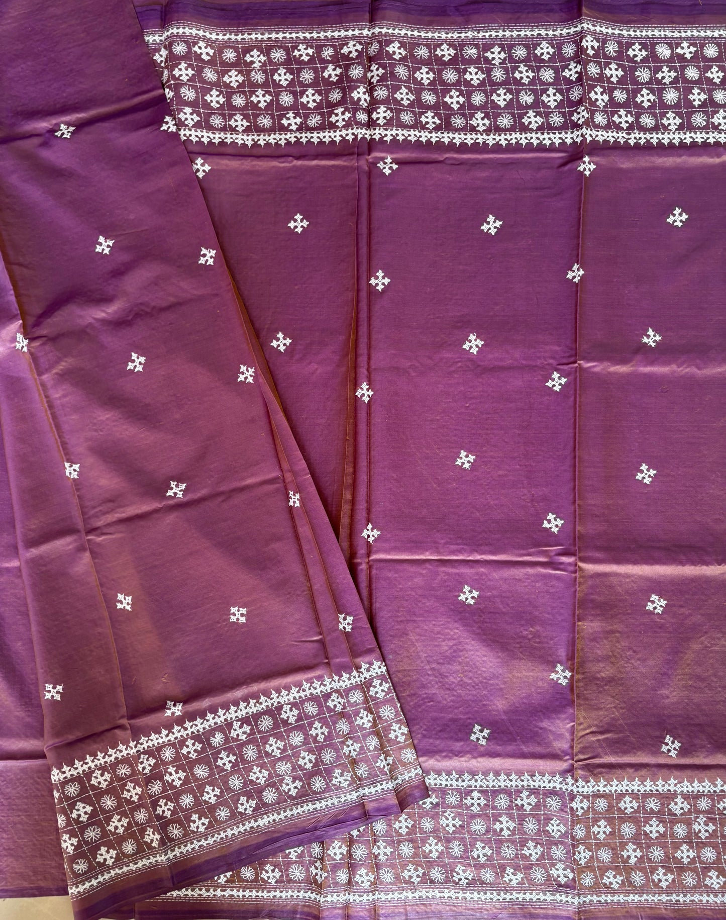 Gujrati Stitch/Kutch Hand Embroidered Art Silk Saree