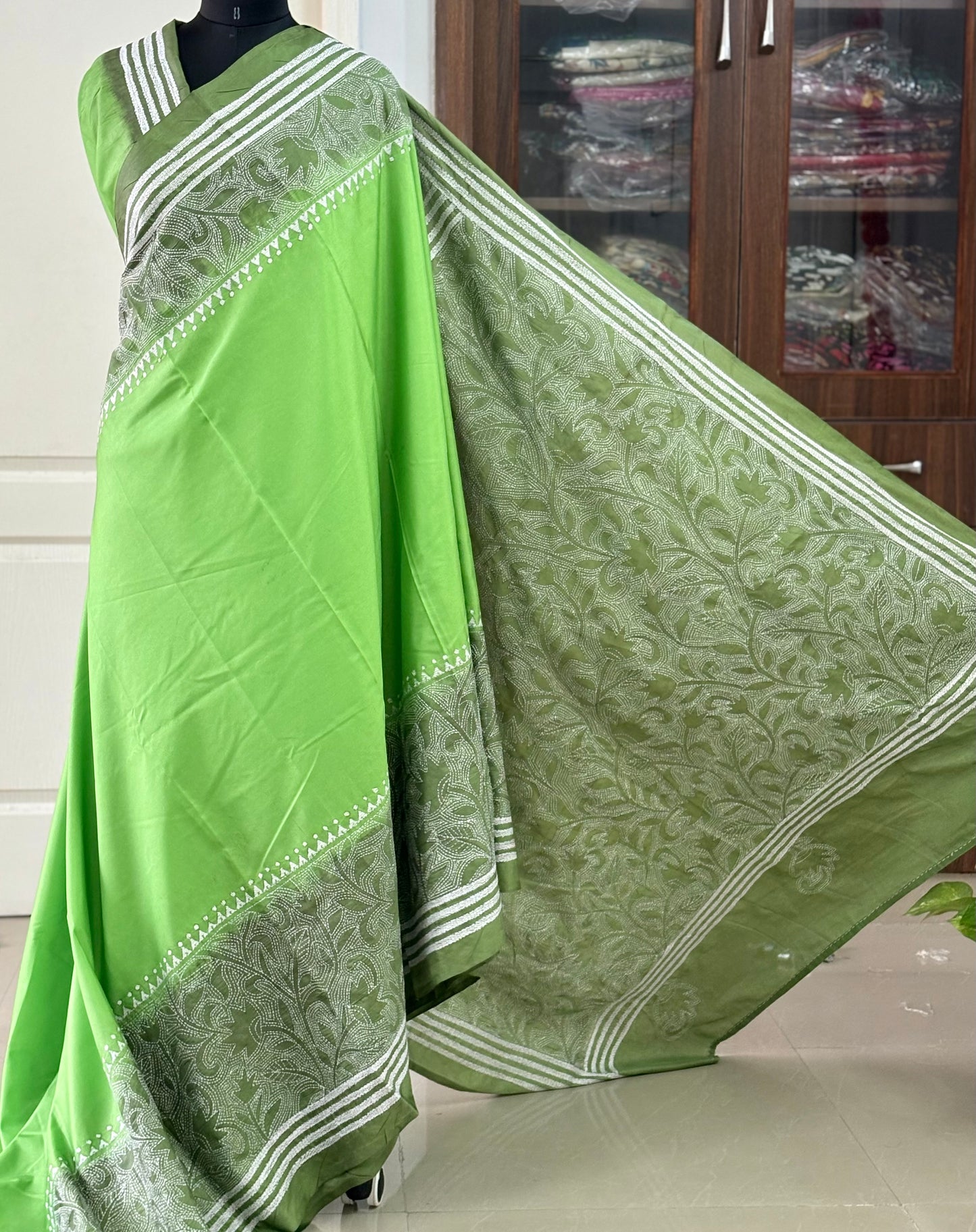 Kantha Hand Work Embroidered Art Silk Saree With Blouse