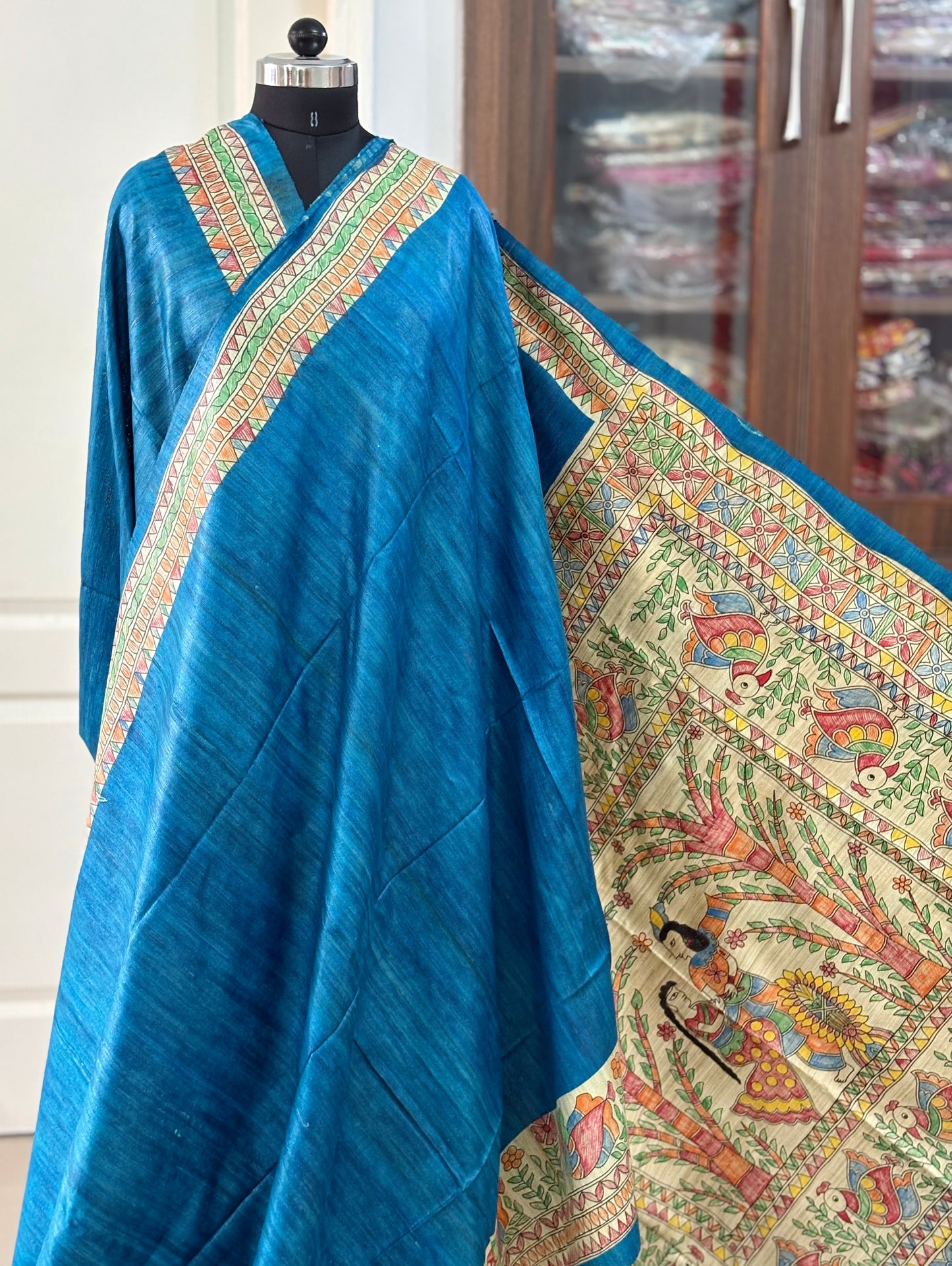 Pure Tussar Ghicha Silk Handcrafted Madhubani Saree (Silk Marked)
