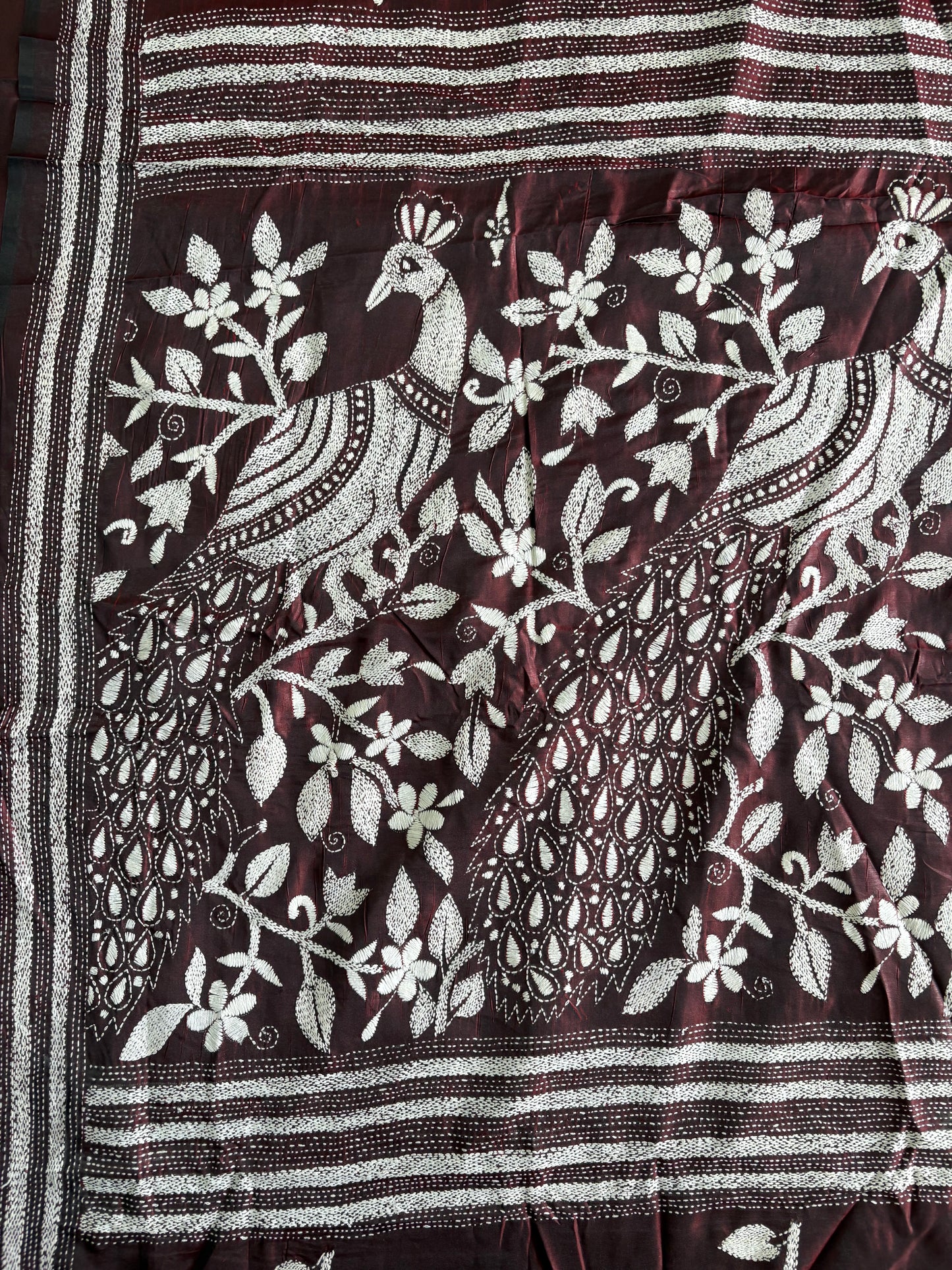 Kantha Hand Work Embroidered Art Silk Saree With Blouse