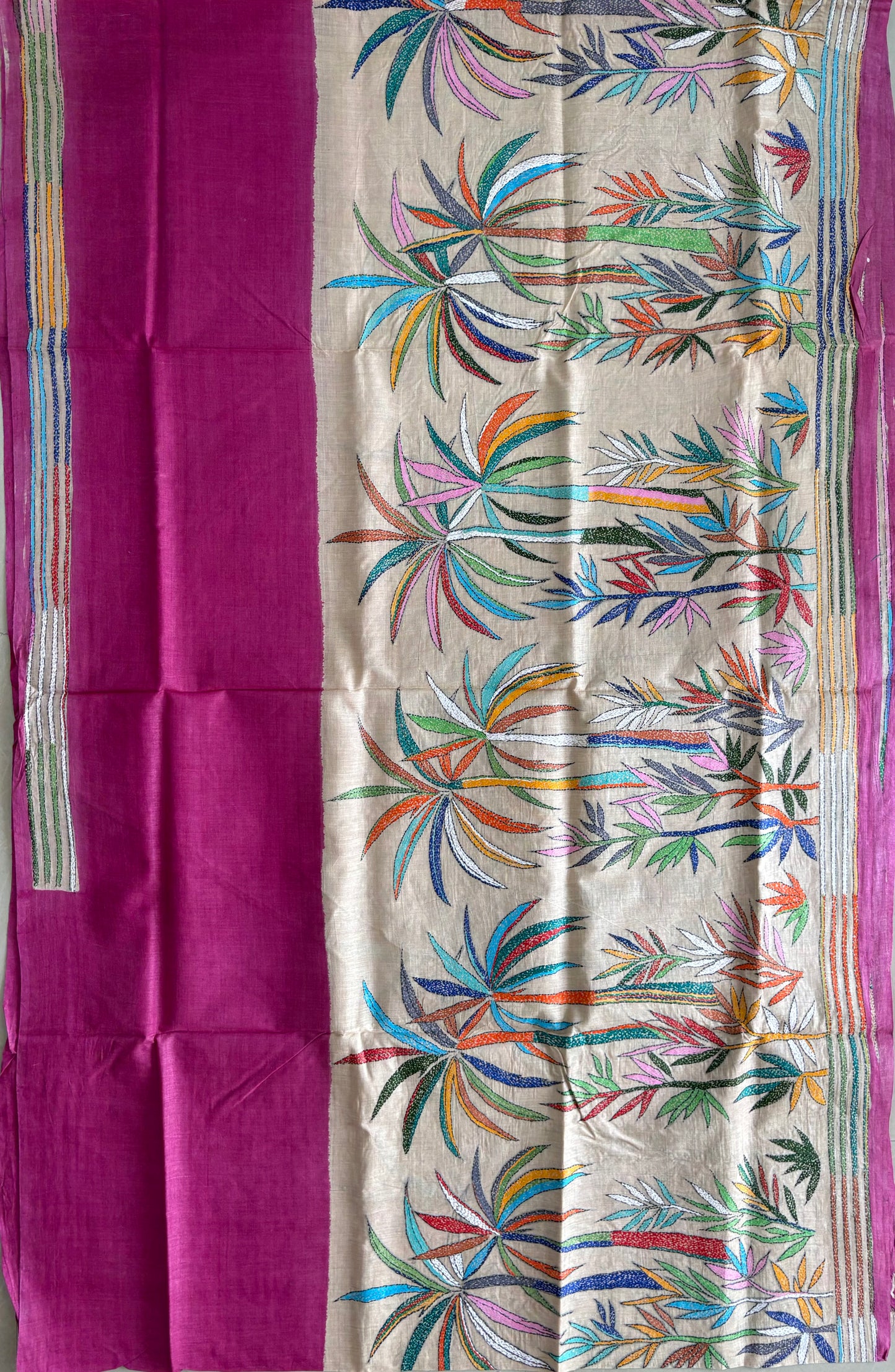 Kantha Stitch Hand Embroidered Pure Gachi by Gachi Tassar Silk Saree (Silk Marked)