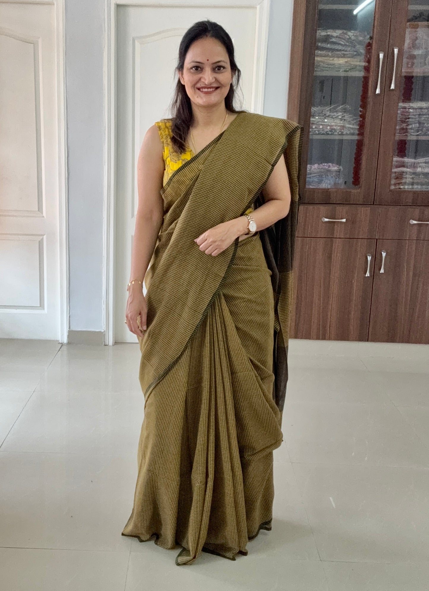 Gamcha Check Mul Cotton handwoven Saree (Handloom Marked)