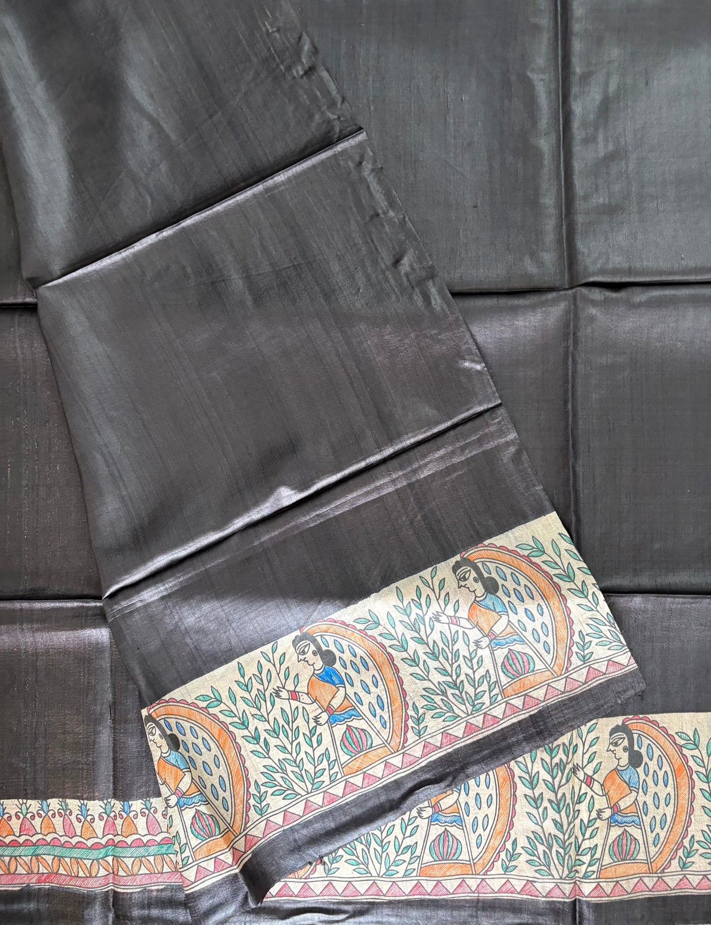 Pure Desi Tussar Silk Handcrafted Madhubani Saree (Silk Marked)