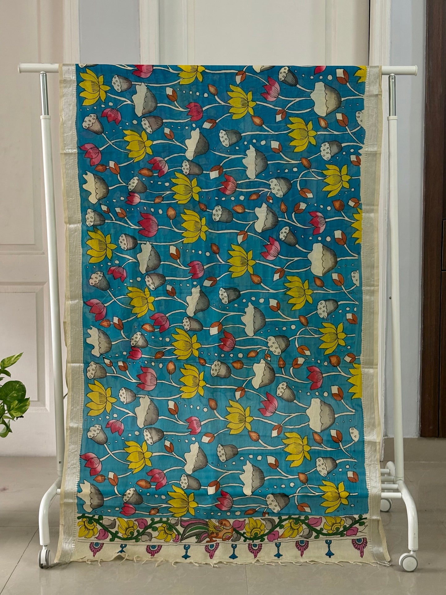 Pen Kalamkari hand painted Banglore Silk Dupatta