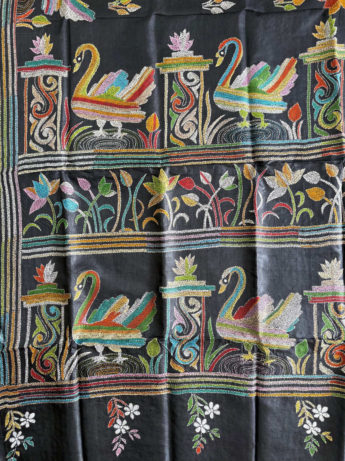 Kantha Hand Embroidered Pure Tussar Silk Saree