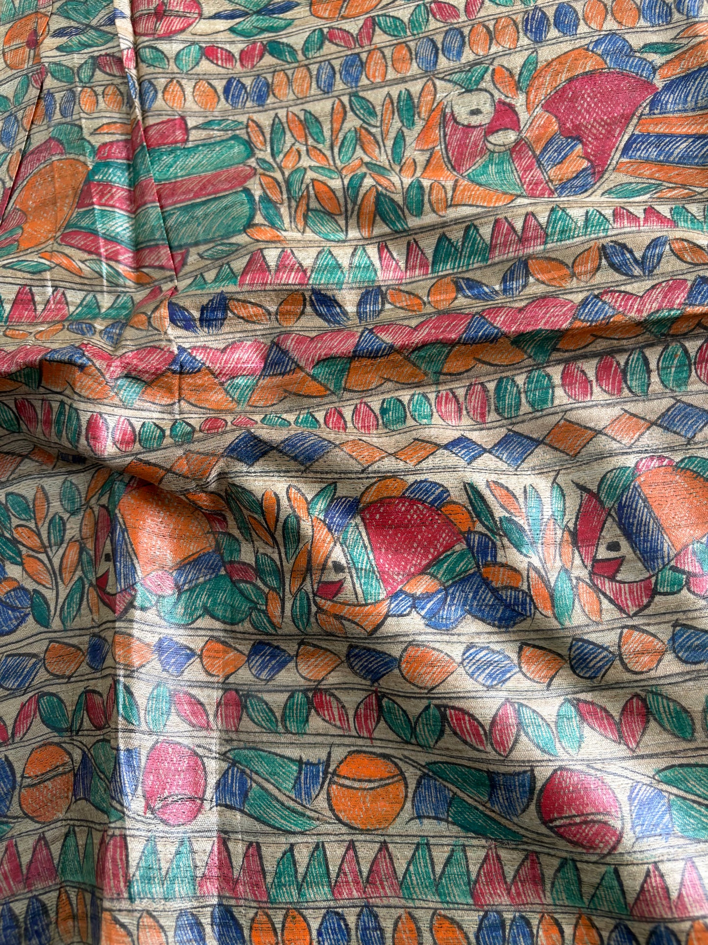 Pure Desi Tussar Silk Handcrafted Madhubani Saree (Silk Marked)