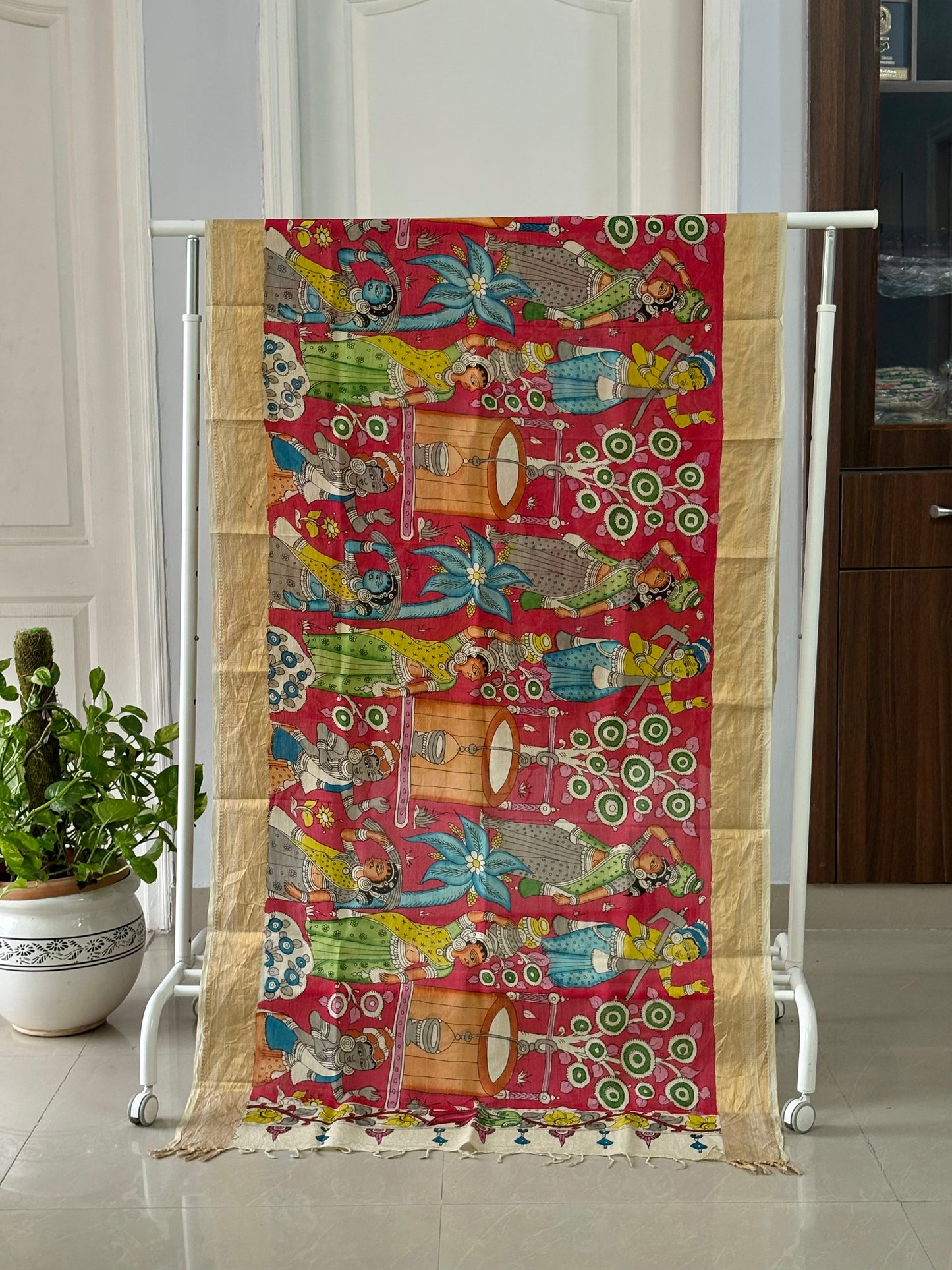 Pen Kalamkari hand painted Banglore Silk Dupatta